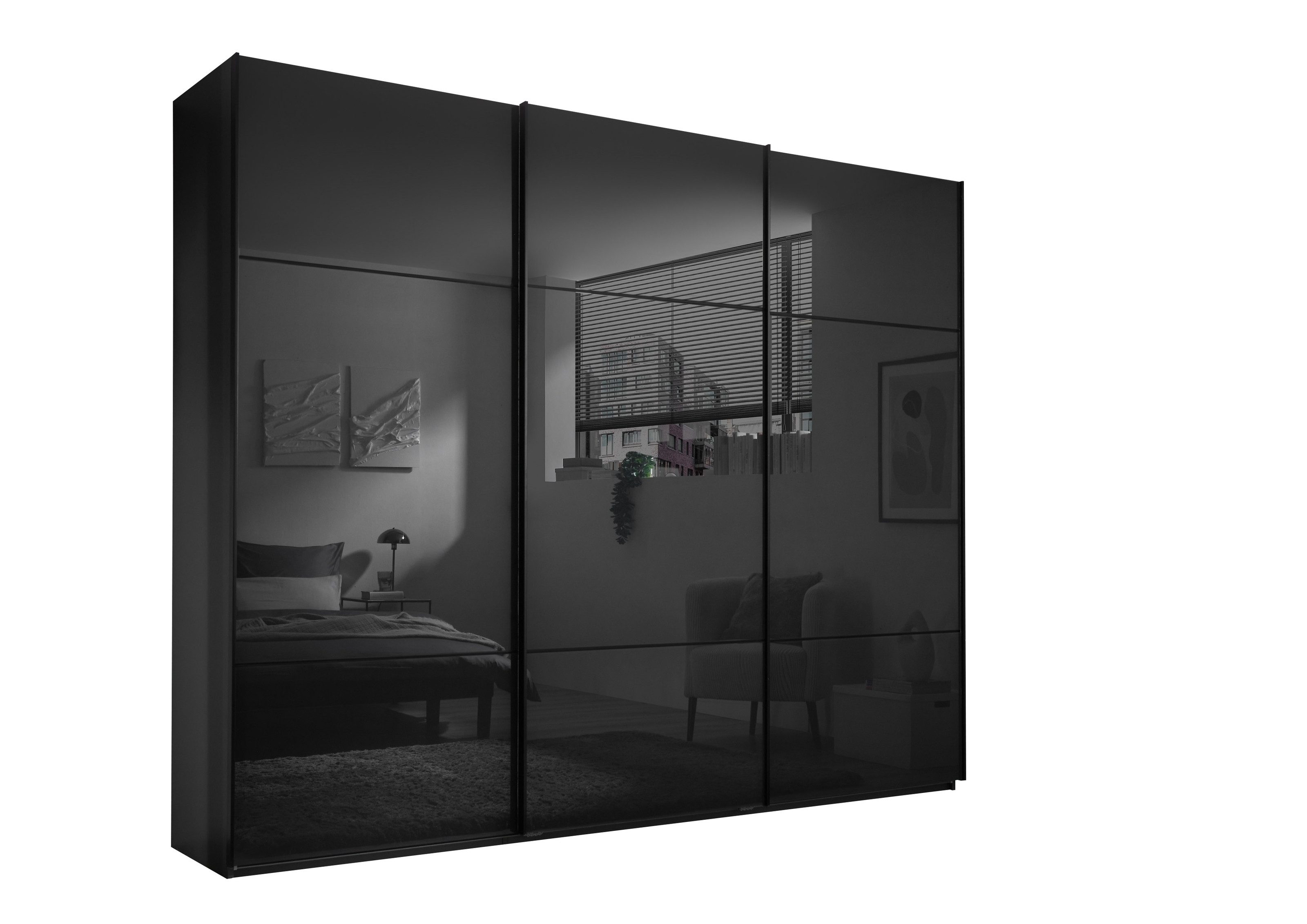 Schlafkontor Schwebetürenschrank in Schwarz, Melamin + Glas - 270x225x62cm (BxHxT)