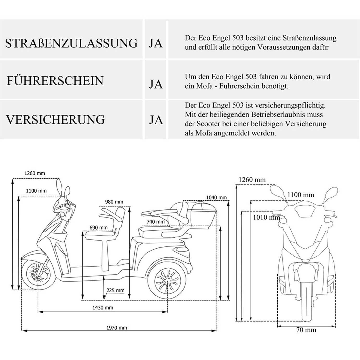 ECO ENGEL Elektromobil ECO ENGEL 503 Seniorenmobil 25 km/h 1000 W Zweisitzer, 1000,00 W, 25,00 km/h, inkl. Topcase