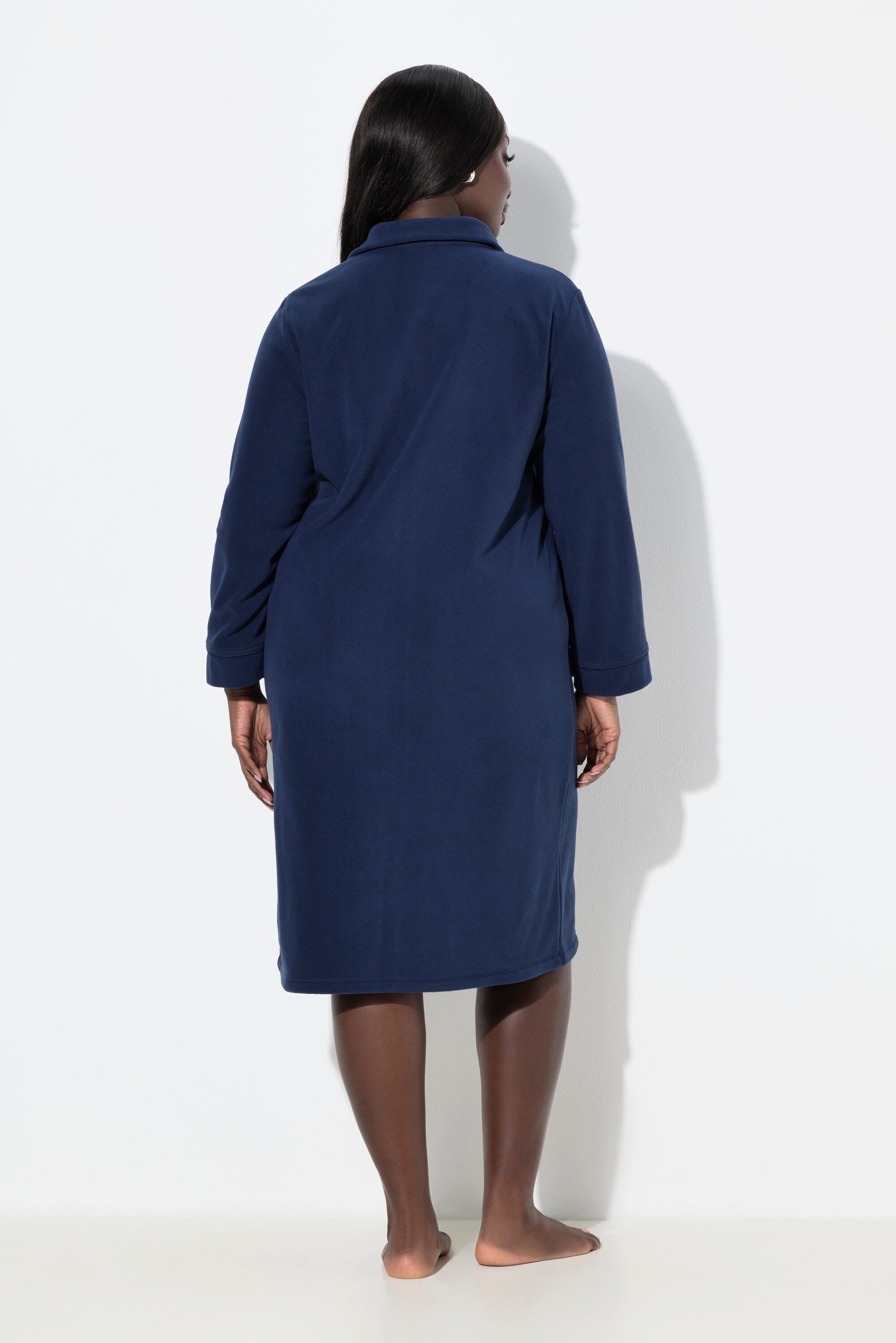 Ulla Popken Bademantel Fleece-Bademantel Stehkragen Reißverschluss, knielang, Materialmix