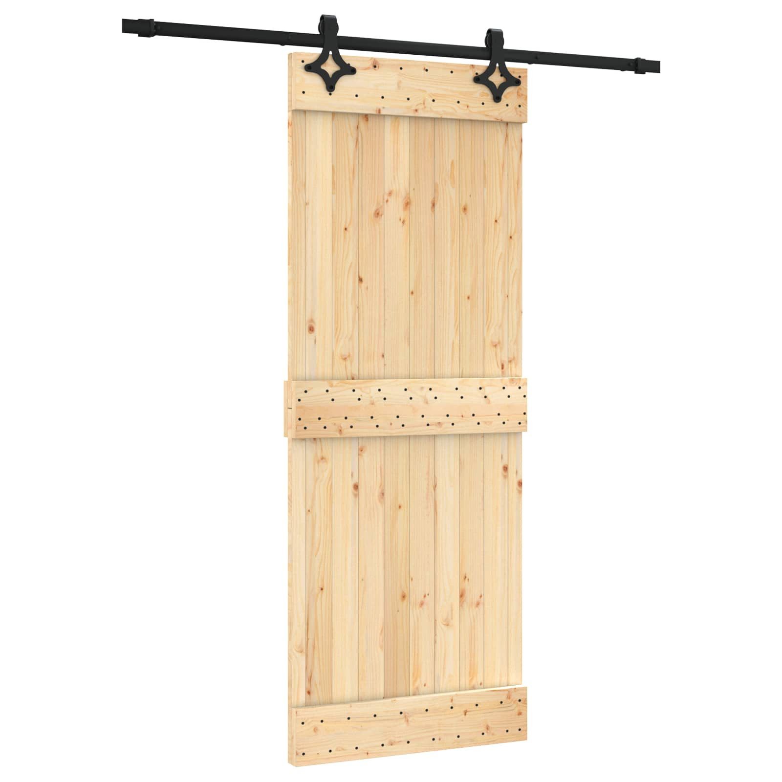 Schiebetür Schiebetür Natürlich und Schwarz 80 x 210 cm Massivkiefer