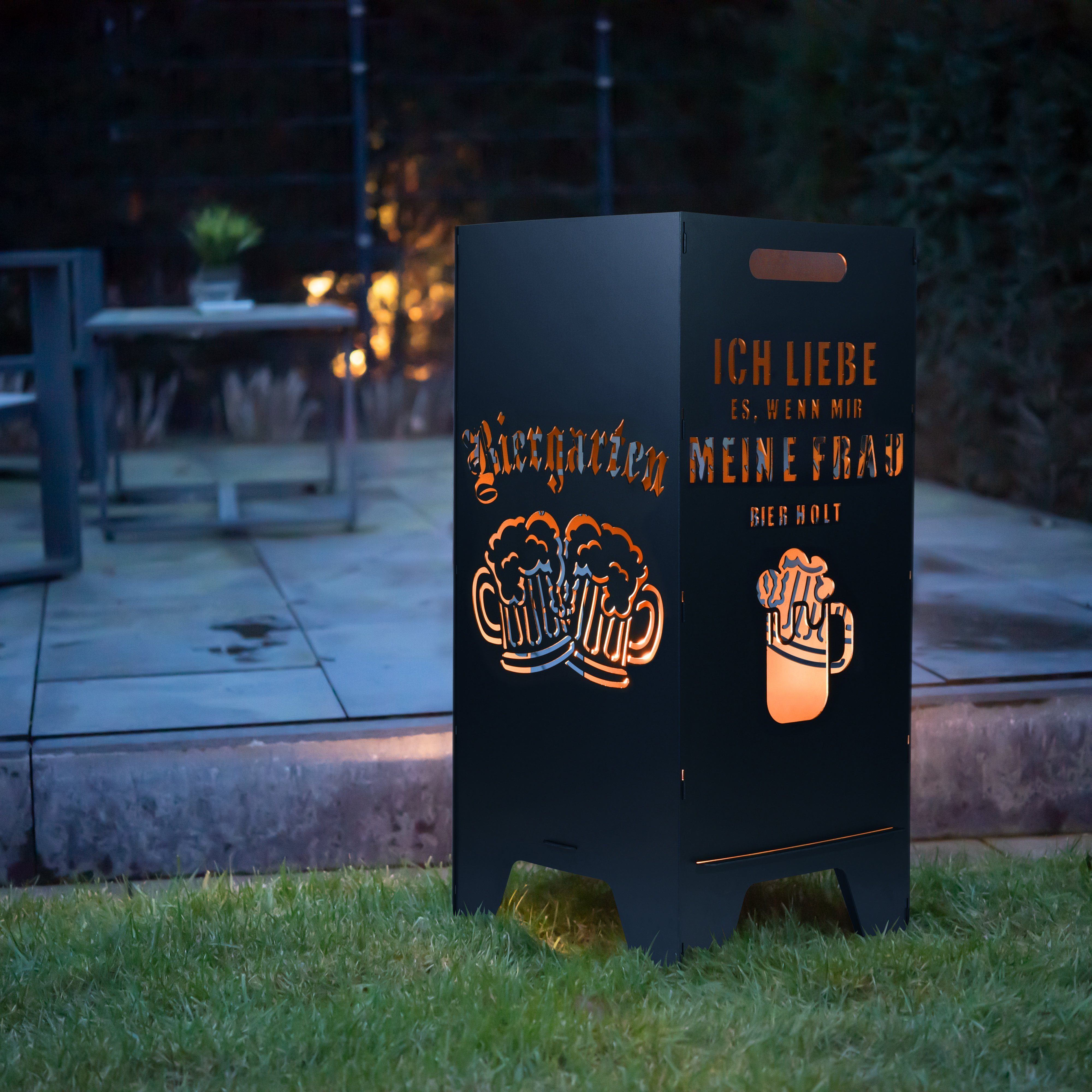 Feuertonnen Bertling Feuerschale XL Feuertonne mit Biergarten Schriftzug Mo günstig online kaufen