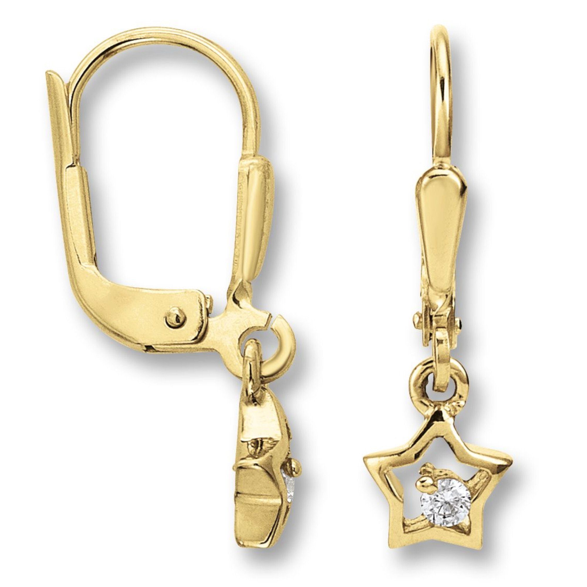 ONE ELEMENT Paar Ohrhänger Zirkonia Stern Ohrringe Ohrhänger aus 333 Gelbgold, Zartes Emblem – unaufdringlich und dennoch ausdrucksstark