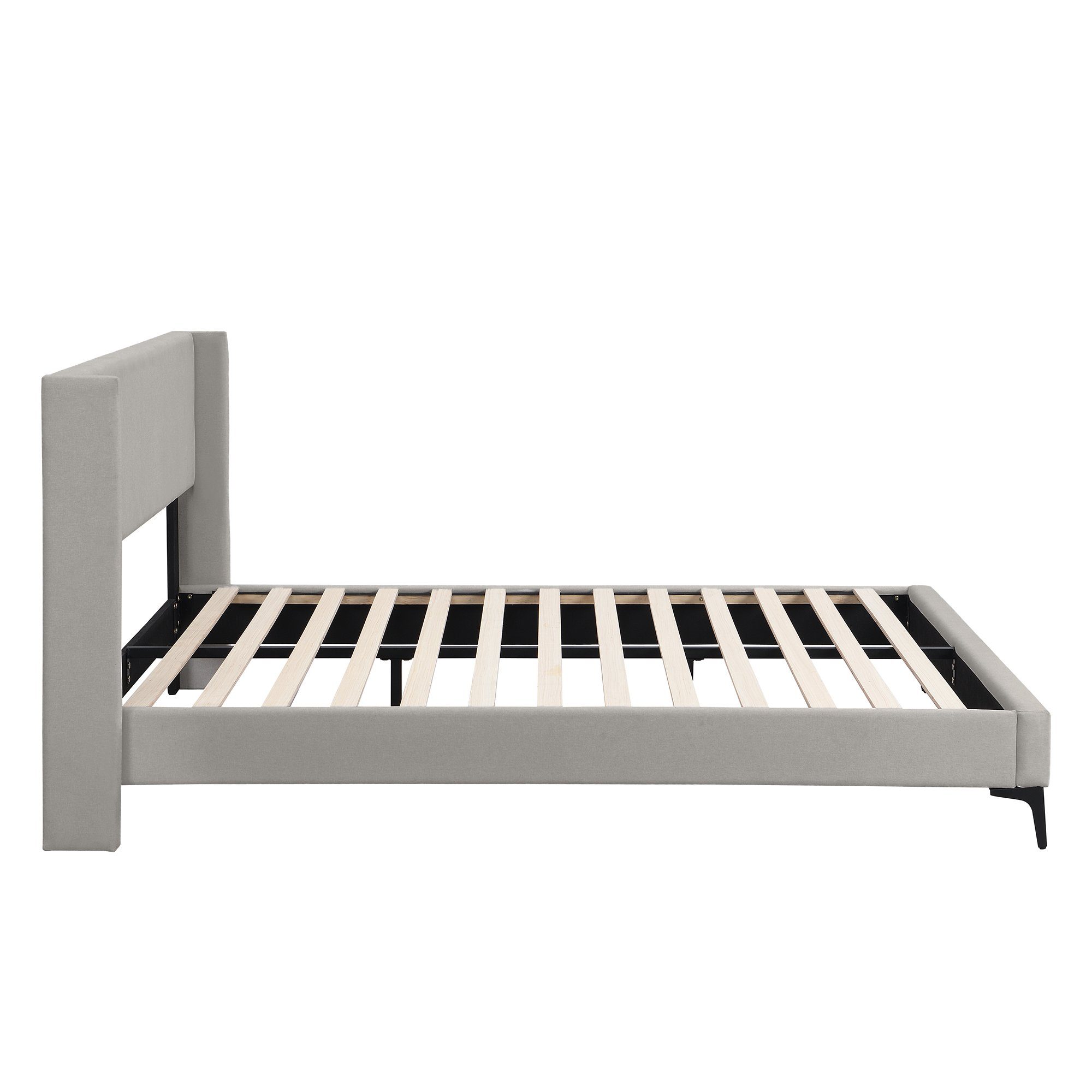 Polsterbett (Doppelbett 180x200 cm), mit Lattenrost, gepolstertes Kopfteil, Metallfüße, Bezug aus Leinen