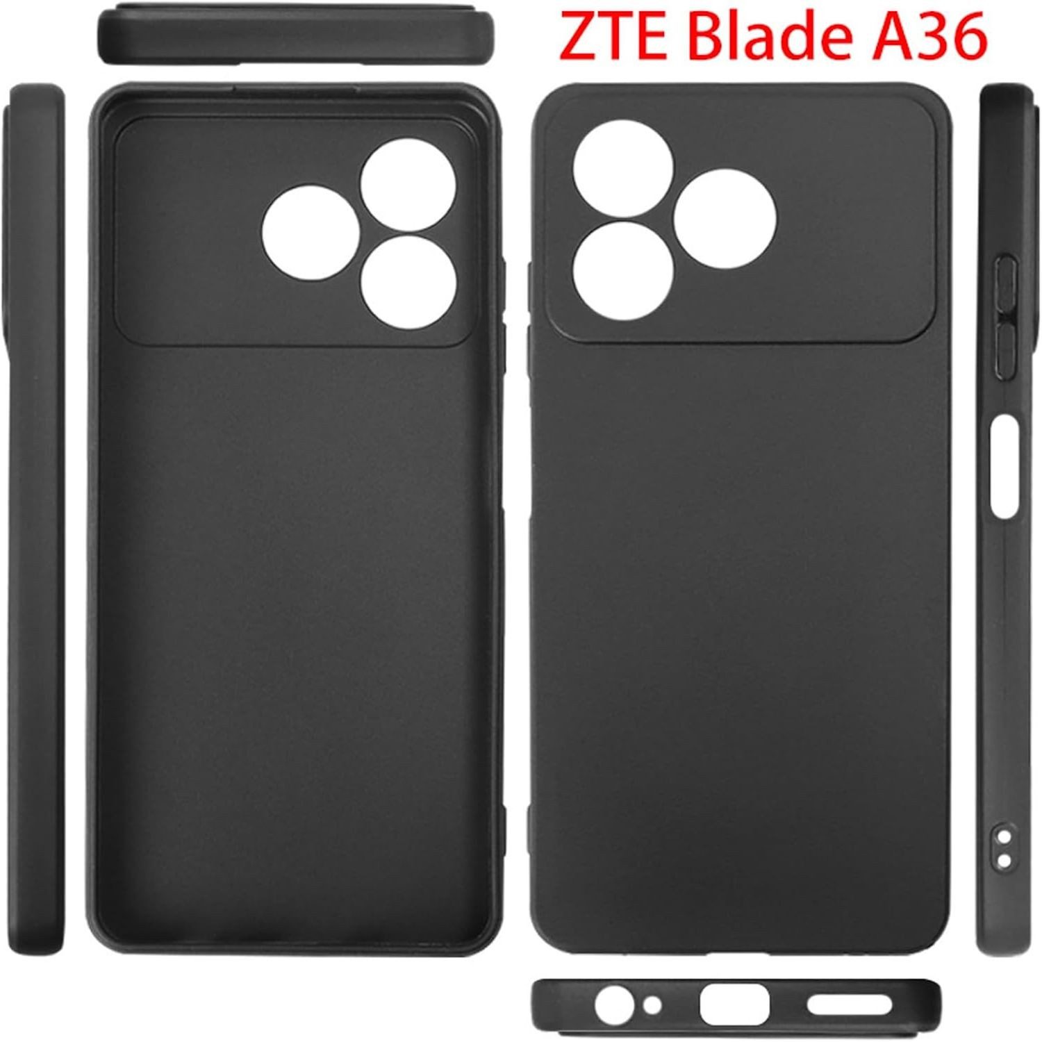 Wigento Handyhülle Für ZTE Blade A36 Silikon TPU Schutz Hülle Schwarz + 9H Hart Glas, Produktset TPU Hülle mit Hart Glas