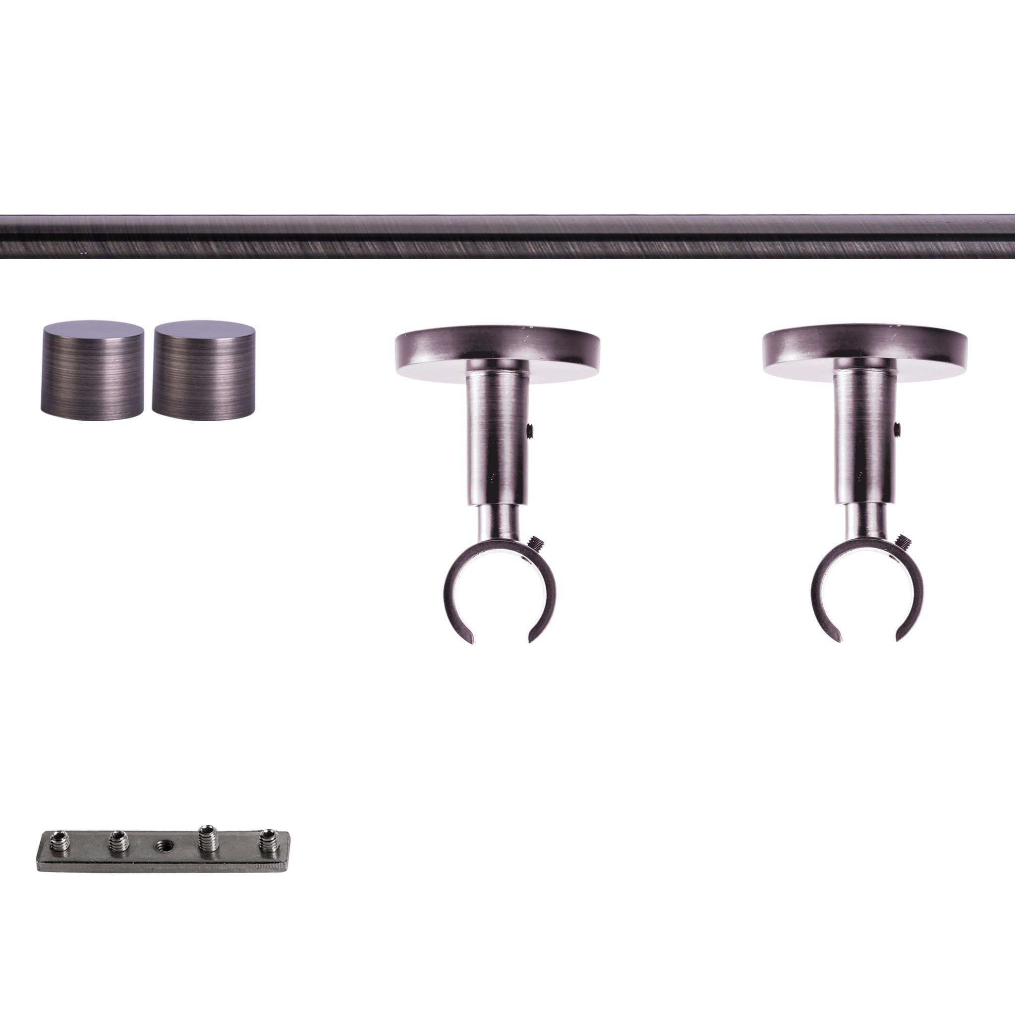 Victoria M. Gardinenstange Set Innenlauf, 160 cm, anthrazit, Kappe, Ø 19 mm, 1-läufig, mit Bohren, verschraubt, Aluminium, Innenlauf-System, individuell konfigurierbar, Komplettset