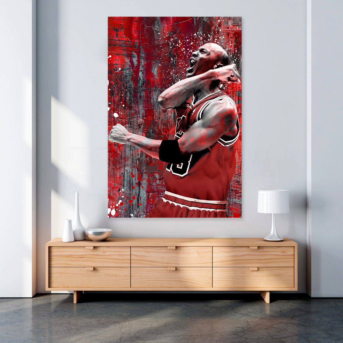 Artedinoi Leinwandbild Jordan Pop Art Kunst Leinwandbild Wandbild Basketball Spieler Red Styl