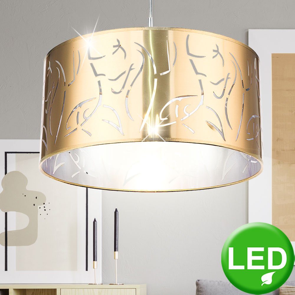 etc-shop LED Pendelleuchte, Leuchtmittel inklusive, Warmweiß, Pendel Decken Lampe gold Wohn Zimmer Dekor Stanzung Hänge Leuchte im | Pendelleuchten