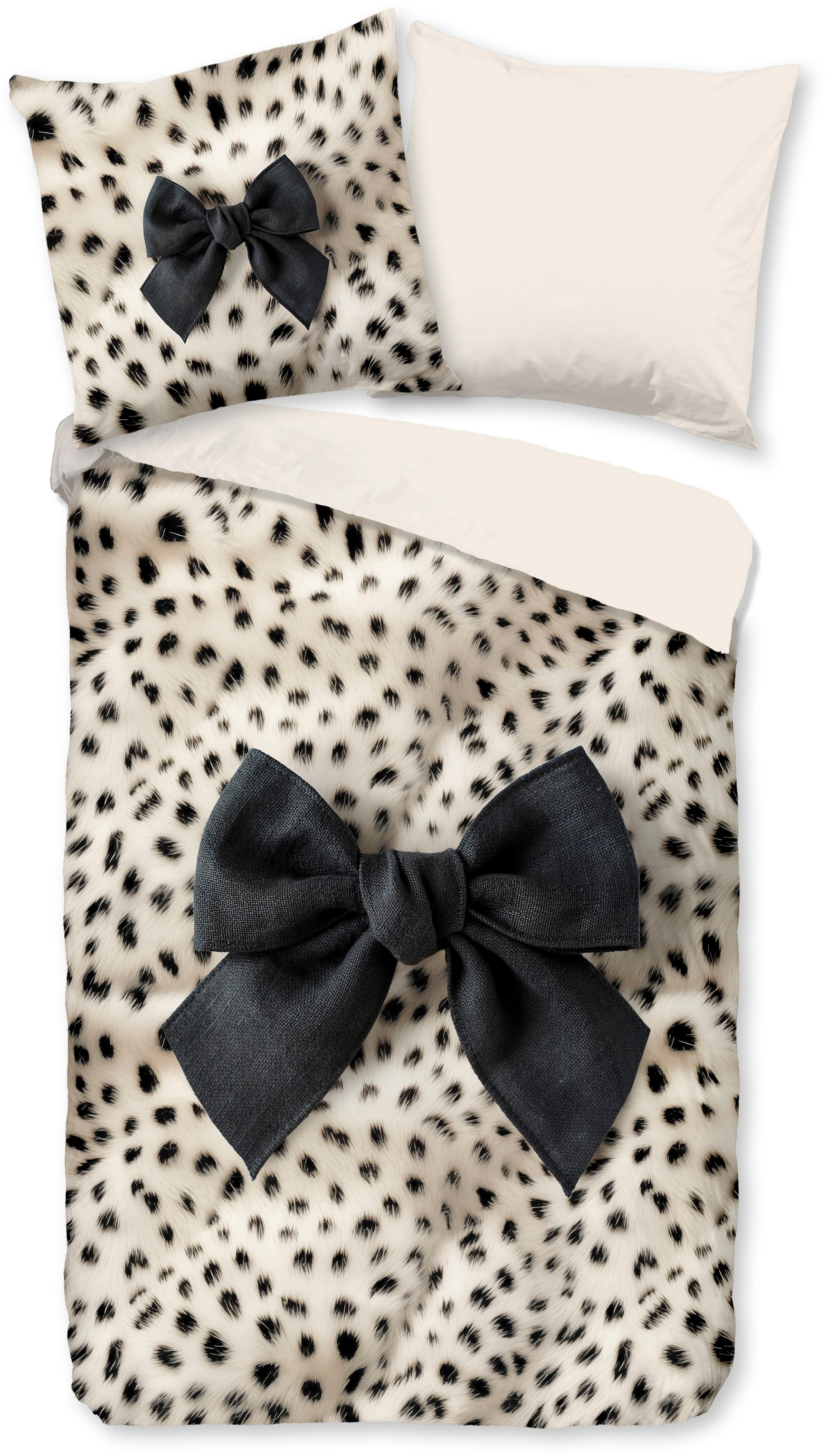 PURE luxury collection Wendebettwäsche Ragna, Microfaser, 2 teilig, Mikrofaser, Pflegeleicht, Reißverschluss, Wendeoptik, Schleife leopard