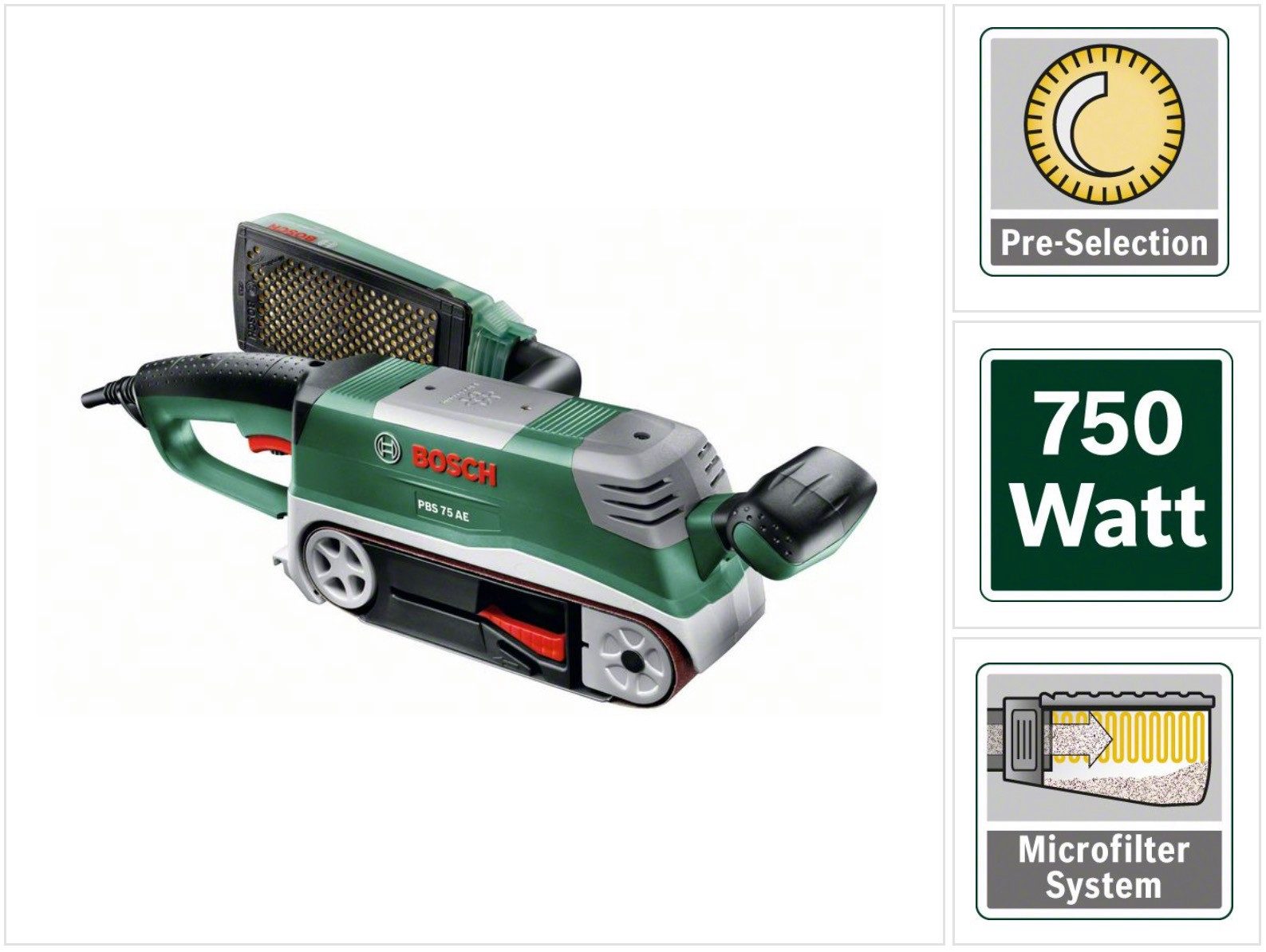 BOSCH Bandschleifer Heimwerker PBS 75 AE Bandschleifer Set 750 Watt mit Anschlag und Schr