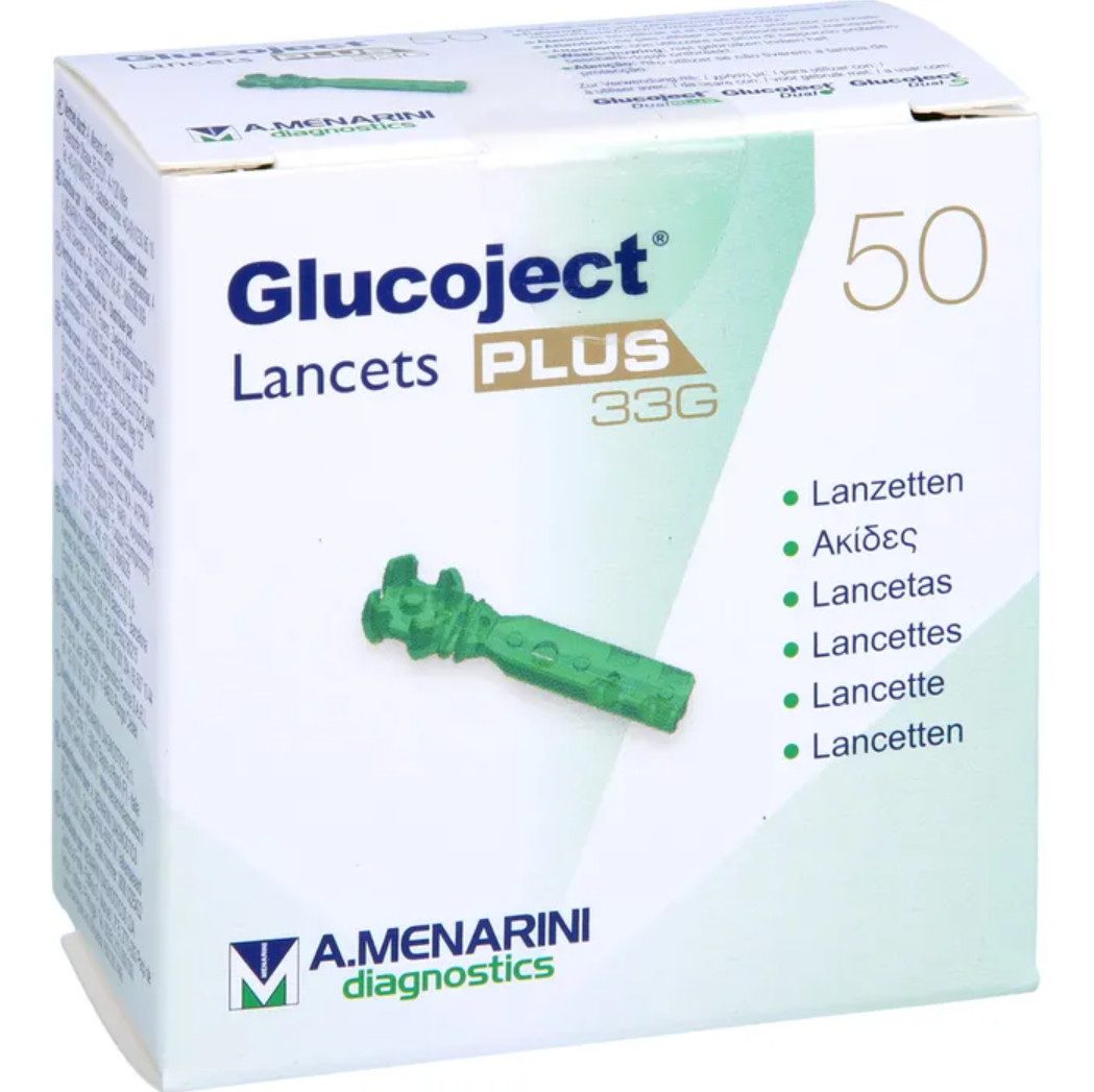 DocMed Lanzetten Glucoject Lancets Plus, 33G, Stechhilfe Lanzetten, Für präzise, schmerzfreie Blutzuckermessungen, 50 tlg., Extra dünne Nadel, Steril verpackt