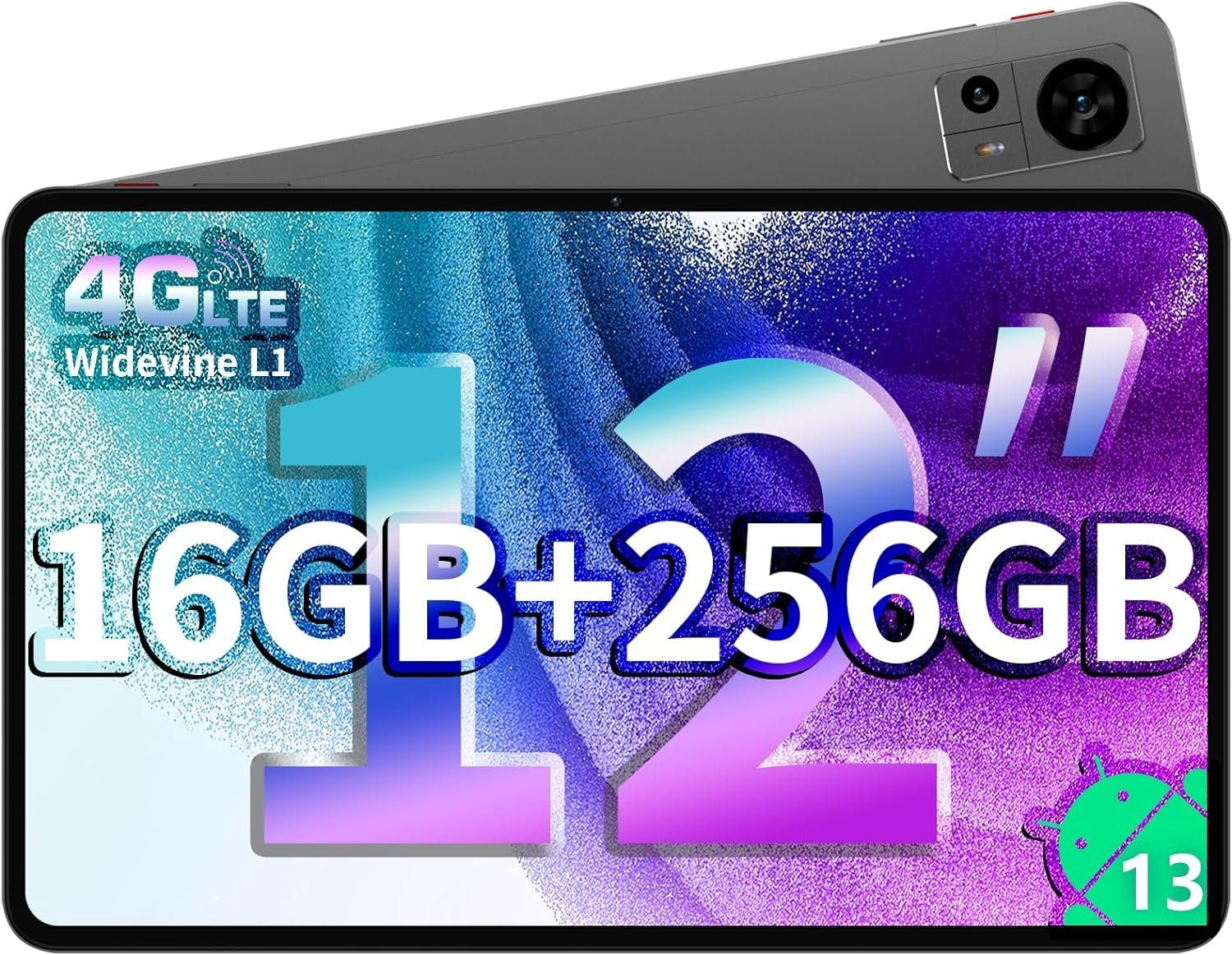 TECLAST T60 Tablet (12", 256 GB, Android 13, 2,4G+5G, Tablet (4TB TF) Unisoc A75 Octa-Core 2.0GHz,8MP+20MP,2K TDDI 2000x1200)