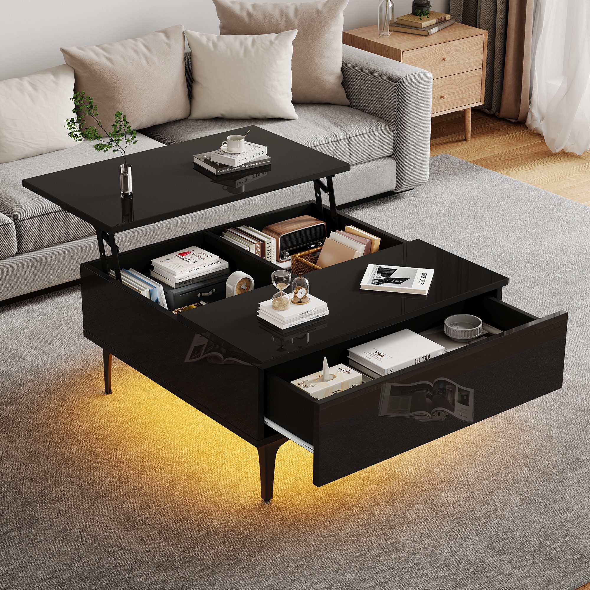 STILVORA Couchtisch höhenverstellbar mit Stauraum,Sofatisch Wohnzimmertisch günstig online kaufen