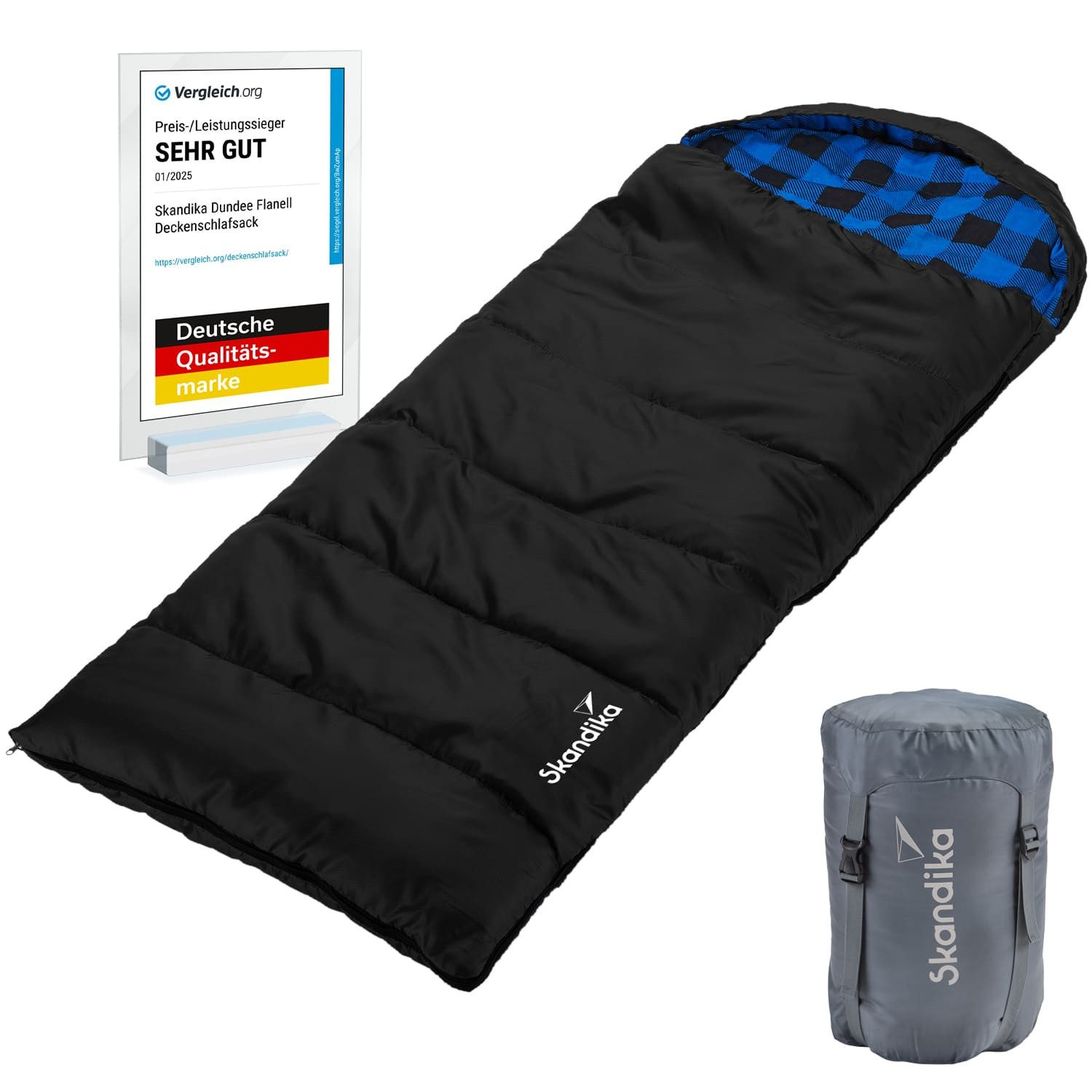 Skandika Kinderschlafsack Dundee Junior, 2-Wege Reißverschluss, Innentasche mit Klett, Packsack (Wärmeisolierender Stoffsteg gegen Kältebrücke), Baumwollflanell, wasserabweisend, 3 Jahreszeiten, bis -15 °C