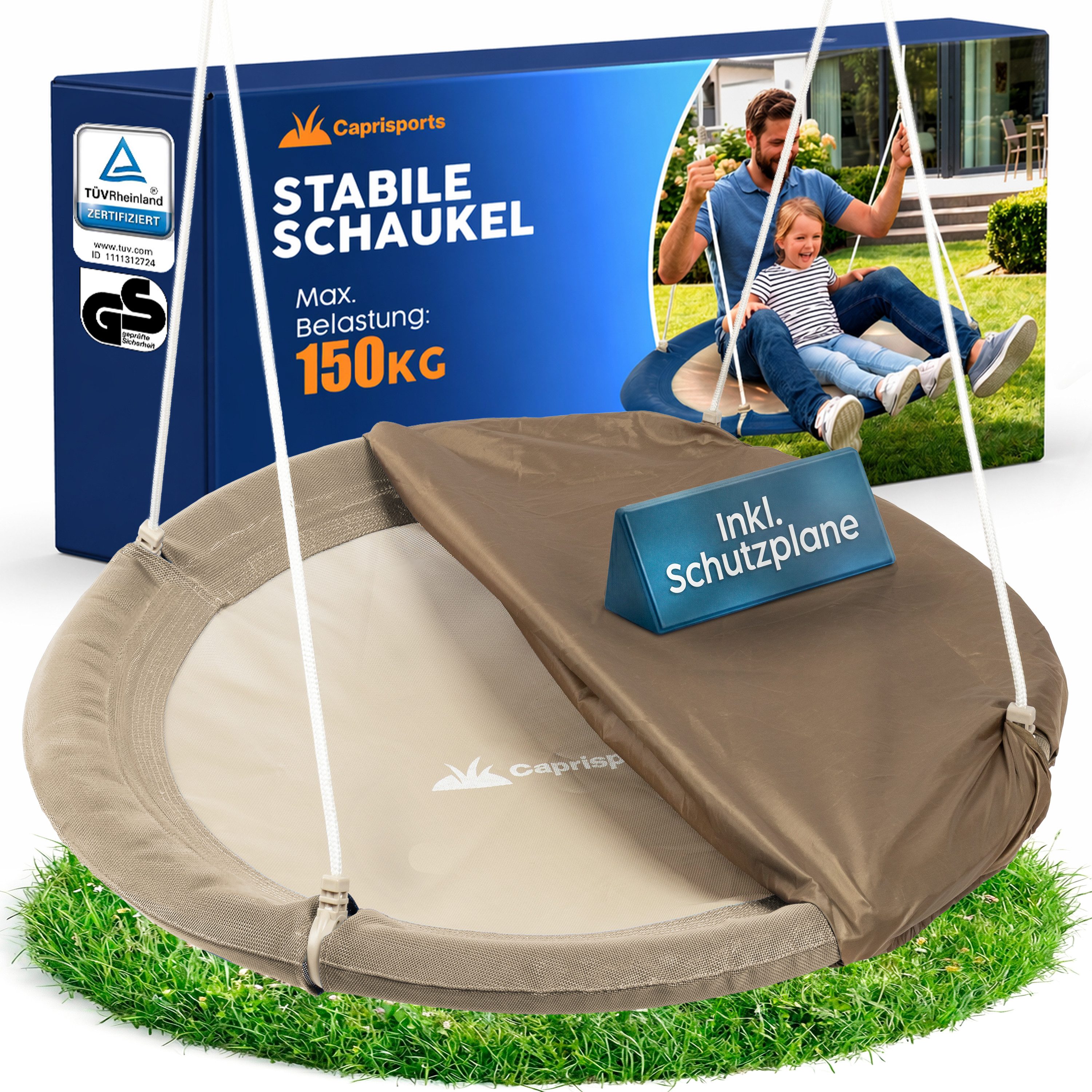 Caprisports Nestschaukel Nestschaukel TÜV/GS geprüft mit Abdeckhaube Tellerschaukel outdoor