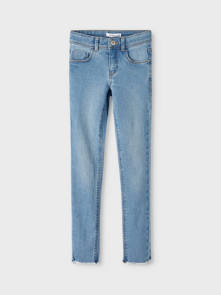 Name It Regular-fit-Jeans Skinny Jeans Denim Hose mit Fransen NKFPOLLY 5538  in Hellblau