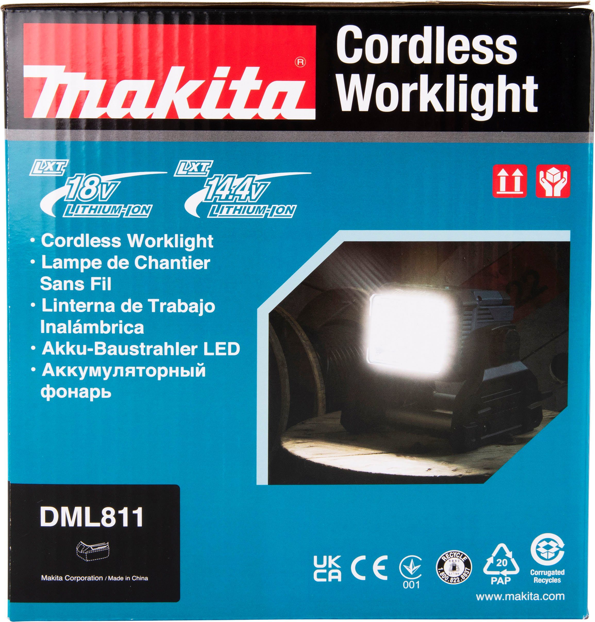 Makita LED fest DEADML811, Tageslichtweiß, 1800 750/1500/3000 lm Arbeitsleuchte lx, LED integriert