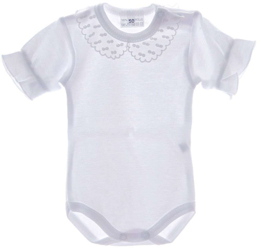 La Bortini Body Body in Weiß Baby Kurzarmbody mit Kragen festlich zur Taufe Fest aus reiner Baumwolle, 44 50 56 62 68 74 80 86 92 98 104 110