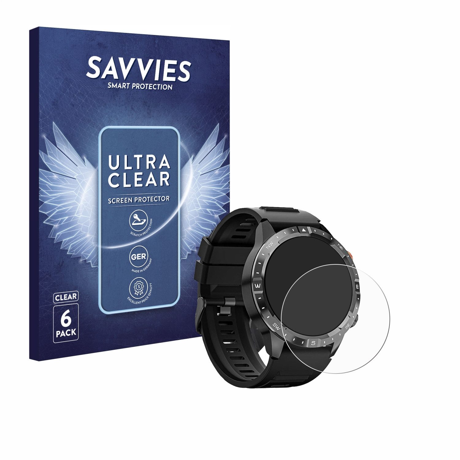 Savvies Displayschutzfolie Schutzfolie für Sanorum Smartwatch 1.43", 6 Stück, Displayschutz Schutz Folie Klar Transparent