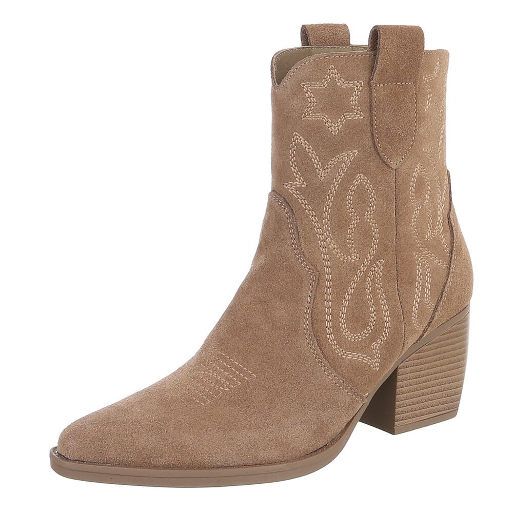 Ital-Design Damen Westernstiefel Echtleder mit Blockabsatz Westernstiefelette (92002332) Blockabsatz Stiefeletten in Hellbraun