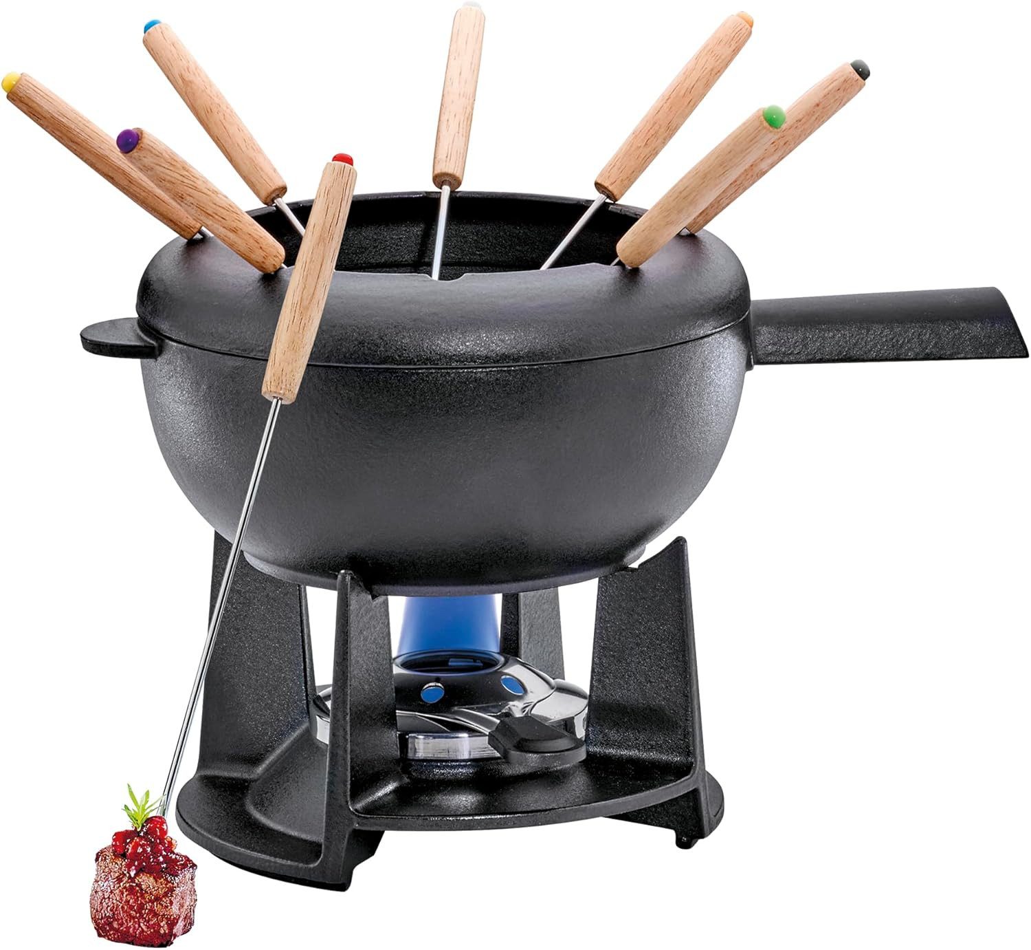Fondue Spring Gusseisen Fondue Set schwarz Ø 20 cm mit 8 Fonduegabeln
