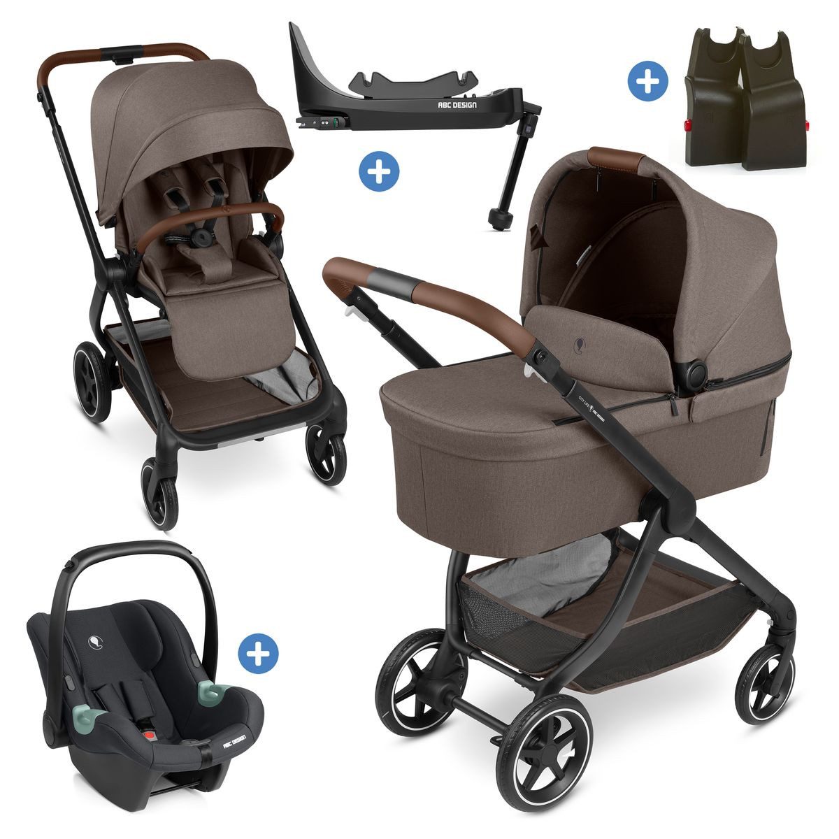 ABC Design Kombi-Kinderwagen City Life Set - Nature, 4in1 Kinderwagen mit Babywanne, Babyschale, Isofix Base & Sportsitz