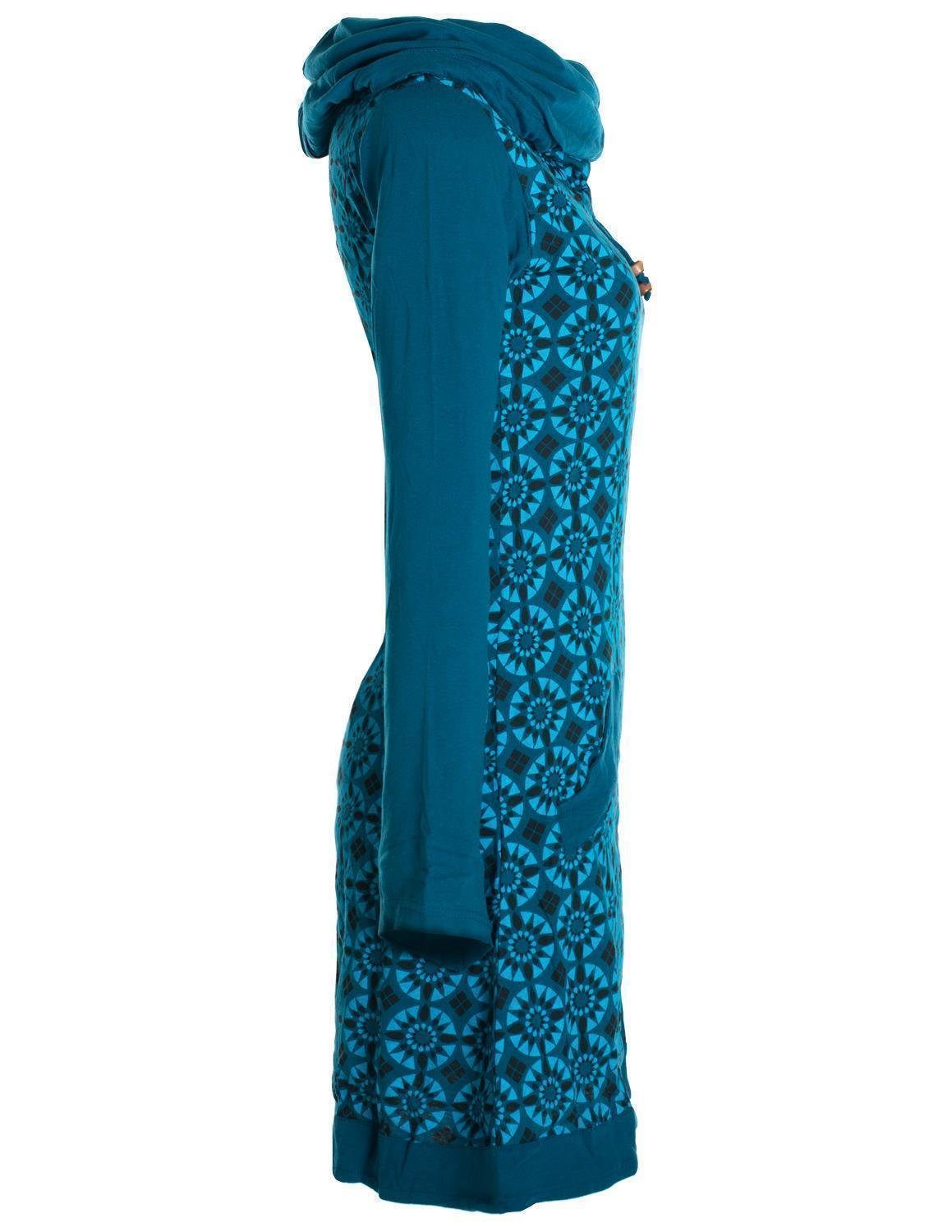 Vishes Jerseykleid Langarm Kleid Schalkragen Bedruckt 70er 80er Retro Hippiekleid