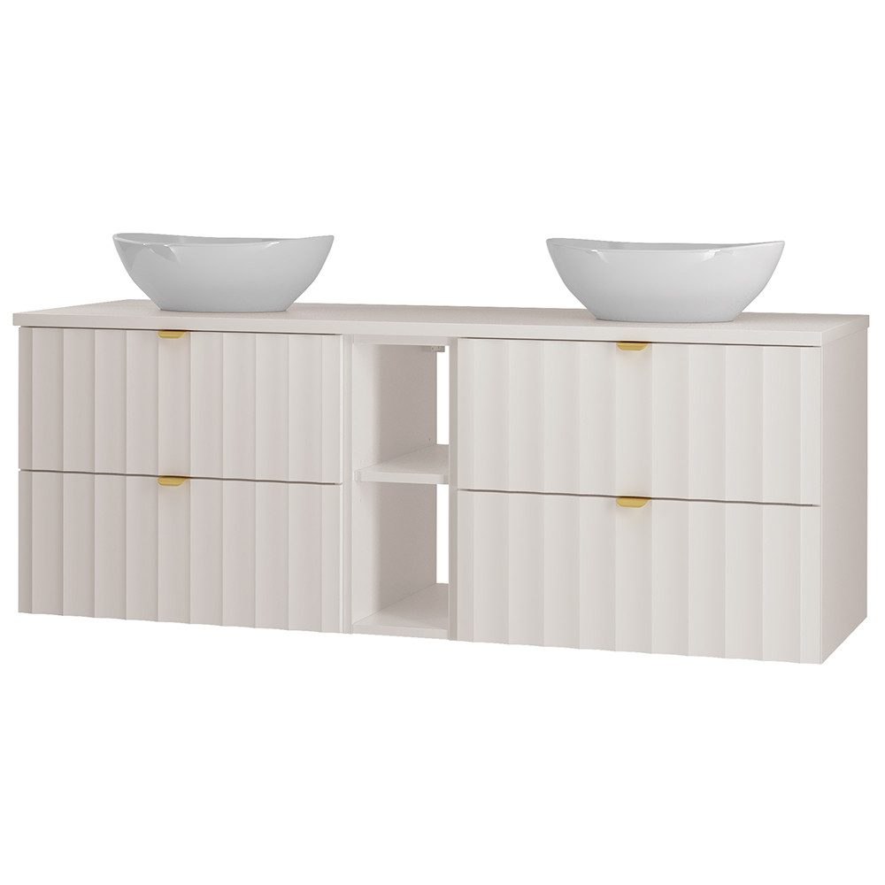 Lomadox Waschtisch AVOLA-140, Waschtischunterschrank Badezimmerschrank 140 cm breit modern in weiß