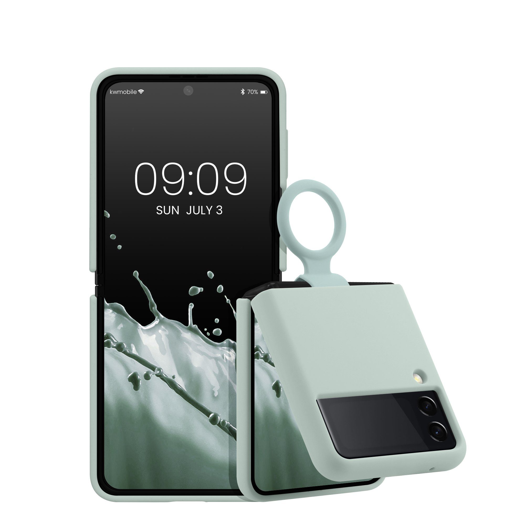 kwmobile Handyhülle Flip Soft Case für Samsung Galaxy Z Flip 3 5G, Silikon Hülle für Foldable Handy - Handyhülle in Cool Mint