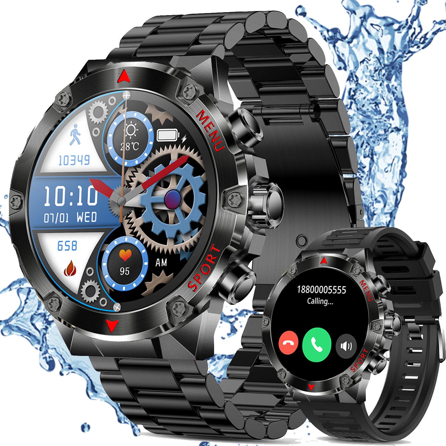 Fanttik Smartwatch Herren mit Telefonfunktion, 400mAh Batterie, Smartwatch (1,43 Zoll) AMOELED-Farbbildschirm mit hoher Auflösung Outdoor Sport-Smartwatch, Fitness-Tracker-Uhr für über 100 Sportarten, mit Herzfrequenz-/Blutdruck/Schlafüberwachung, für Android iOS