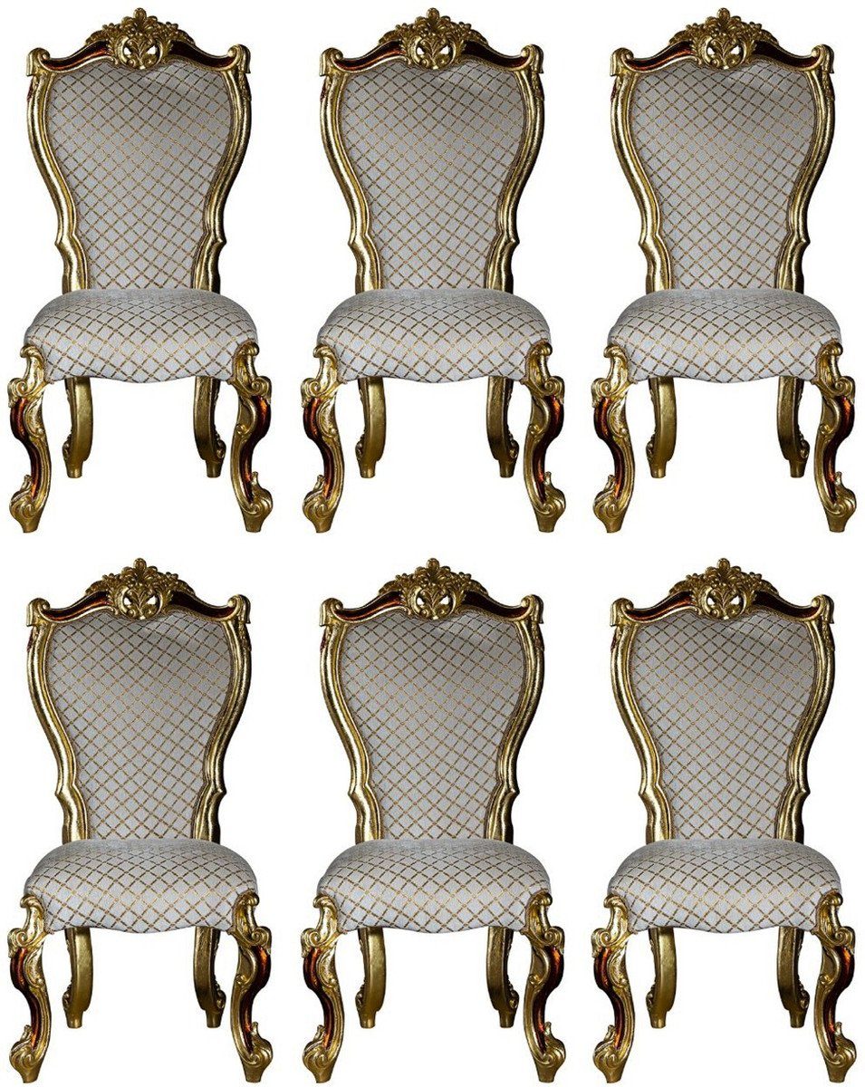 Casa Padrino Esszimmerstuhl Luxus Barock Esszimmer Stuhl Set Grau / Gold / Rot / Gold 58 x 57 x H. 107 cm - Küchen Stühle 6er Set im Barockstil - Barock Esszimmer Möbel