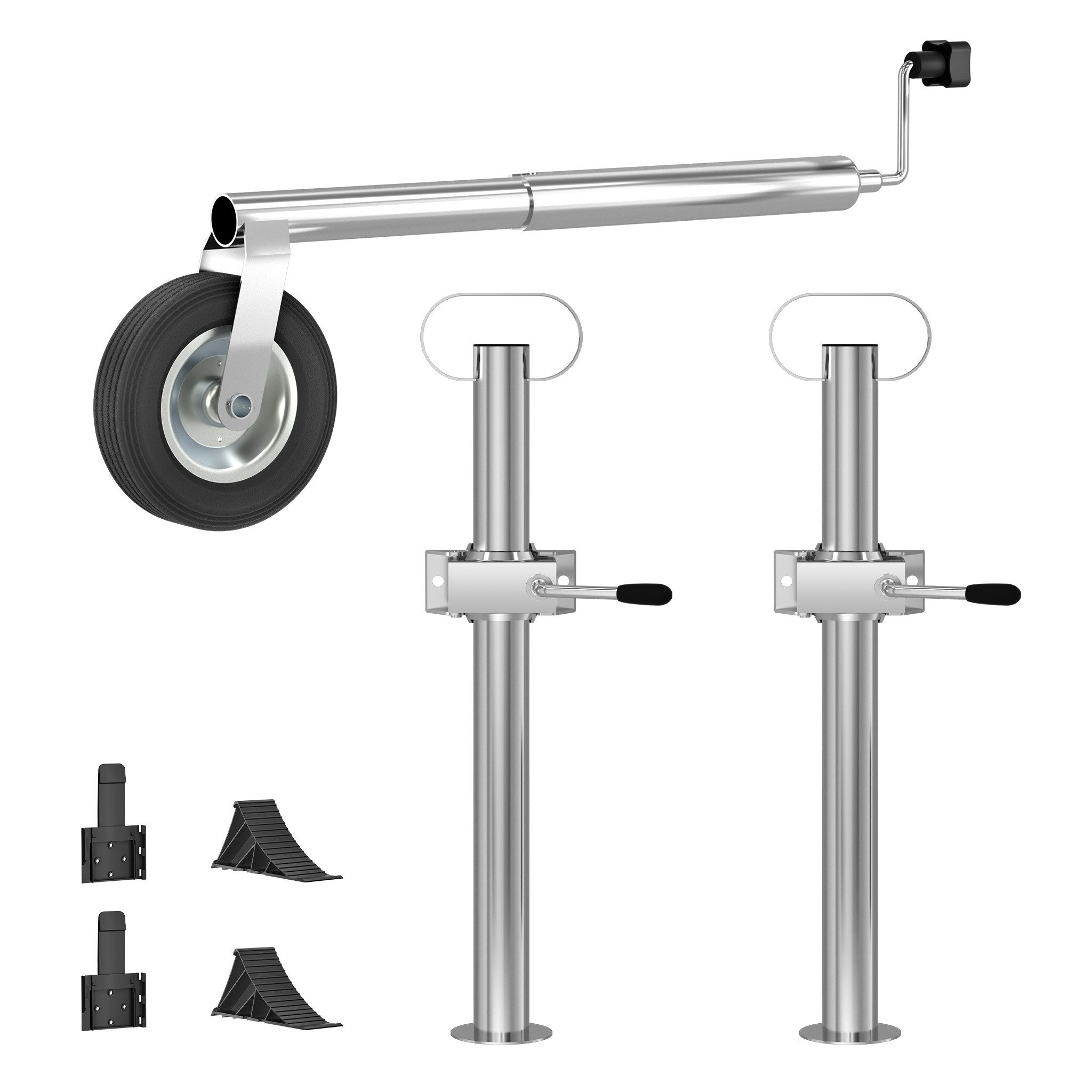 FIVMEN Anhänger-Stützrad Anhänger Set Stützradschelle Automatik Unterlegkeilen bis 150 kg, Stützradhalterung Traglast mit Klemmhaltern für Zugdeichseln