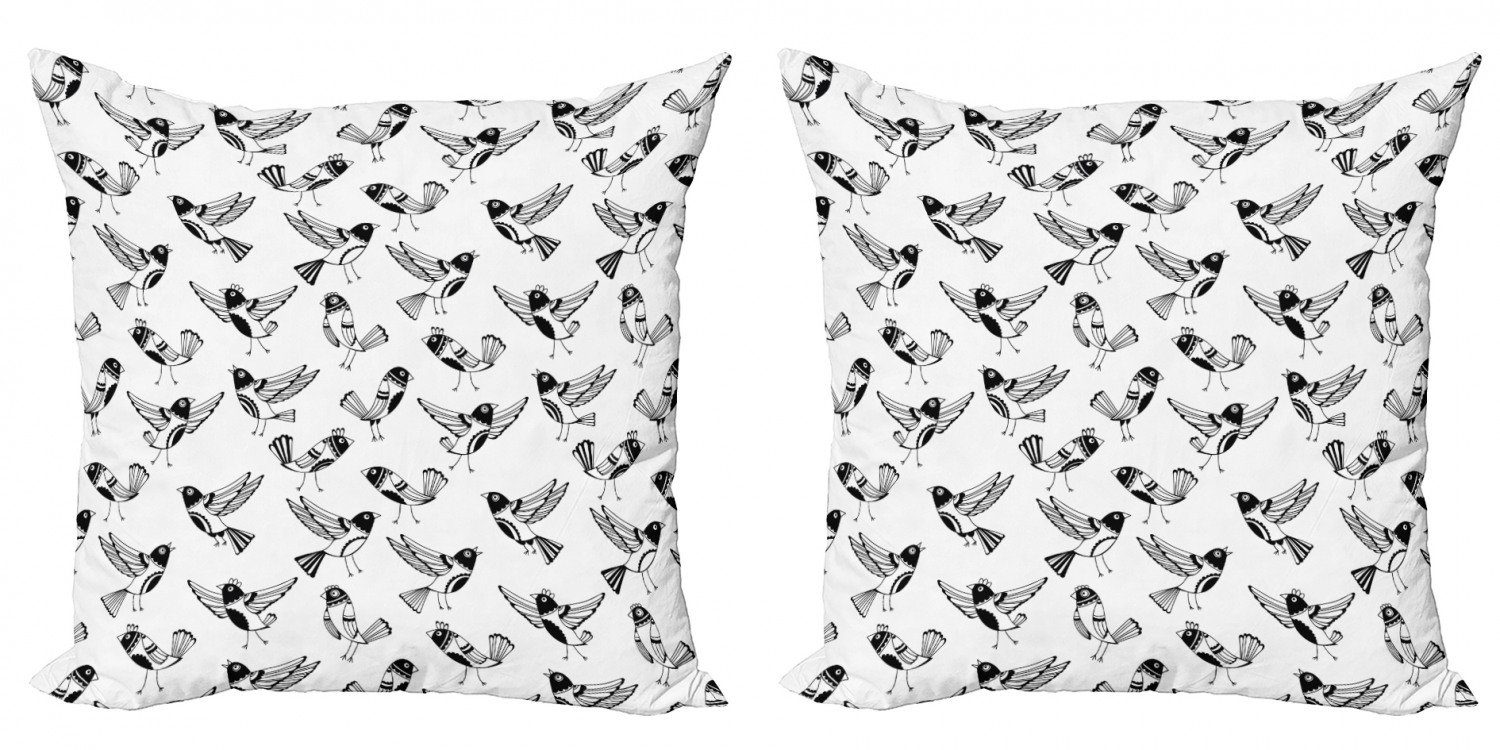 Kissenbezüge Modern Accent Schwarz Stück), Cartoon (2 Vögel und Doppelseitiger Abakuhaus Digitaldruck, weiß