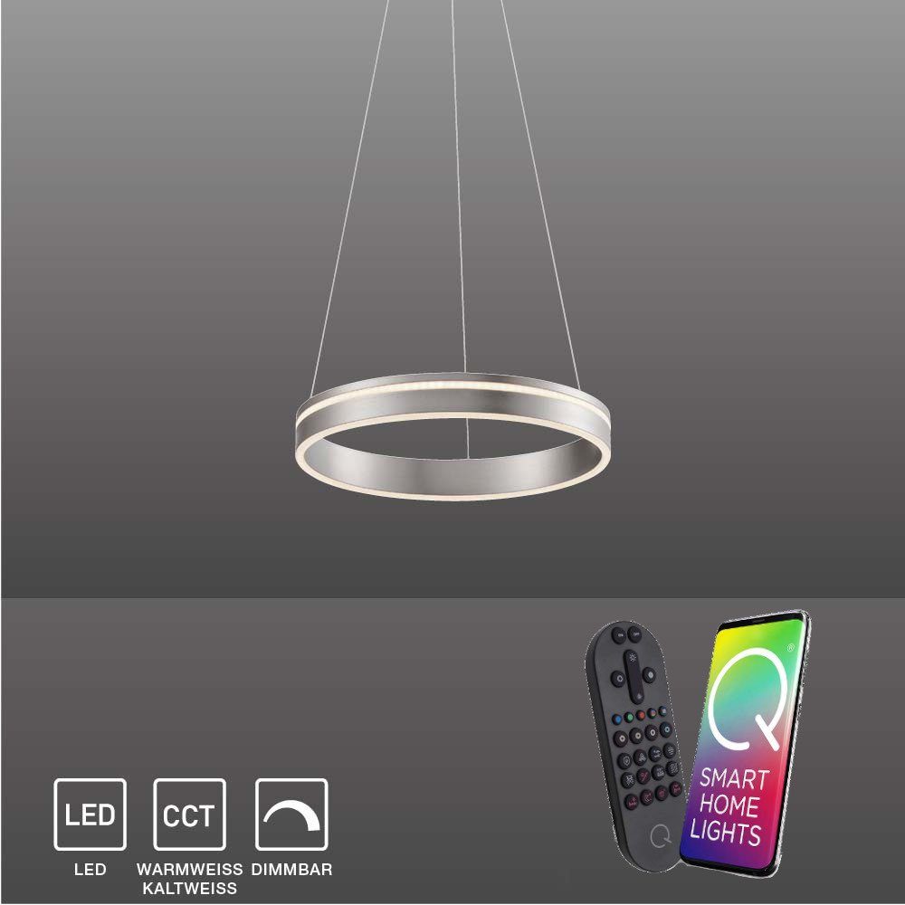 Paul Neuhaus Smarte LED-Leuchte LED Pendellampe CCT Q-Vito Ring, Smart Home, CCT-Farbregelung, Dimmfunktion, Memoryfunktion, mit Leuchtmittel, Pendelleuchte Ring Works with Alexa, Farbwechsel silber