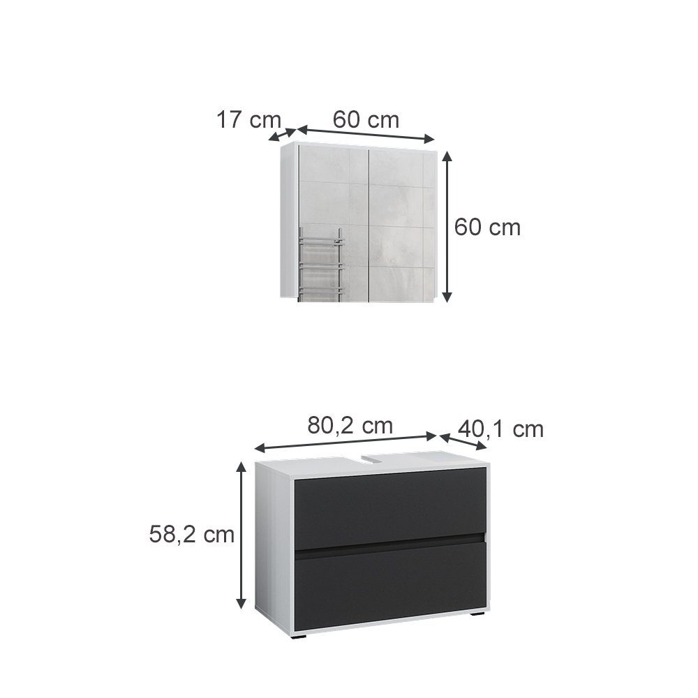 Vicco Badmöbel-Set Maltin, Weiß/Anthrazit, 2 Teile, (2-St., 2er Set)