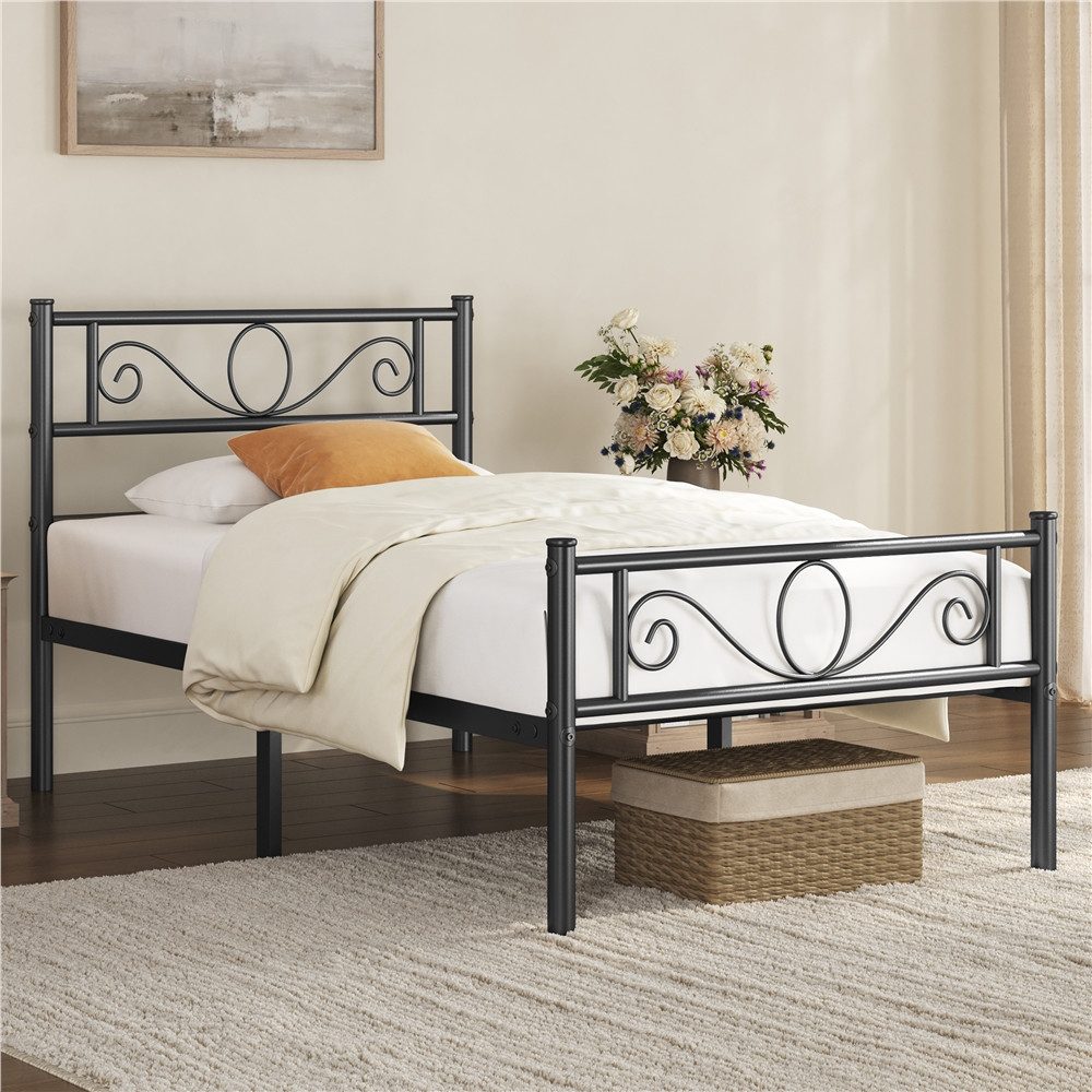 Yaheetech Bettgestell Metallbett mit Kopfteil, Einzelbett/Doppelbett Metallbettrahmen, 90/140/160 cm (B)