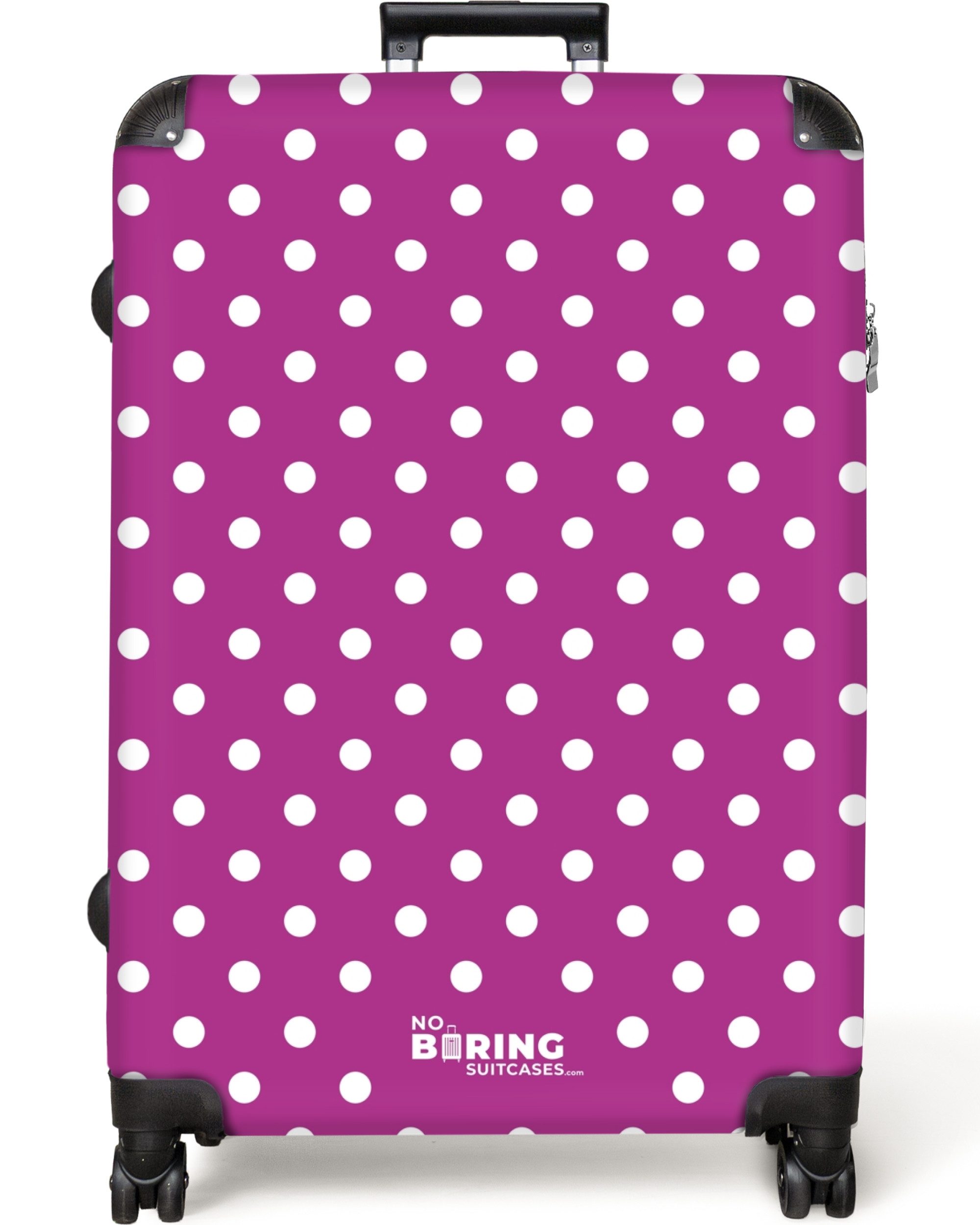 NoBoringSuitcases.com© Hartschalen-Trolley Weiße Punkte auf lila günstig online kaufen