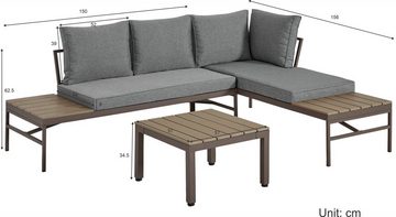 KONIFERA Gartenlounge-Set Badalona, (Set, 9-tlg., 2x Bank, 1x Tisch 57x57x35cm, inkl. Auflagen, Nonwood, Stahl), 2 Sofa mit Rückenlehne+Ablagefläche, verschiedene Stellmöglichkeiten