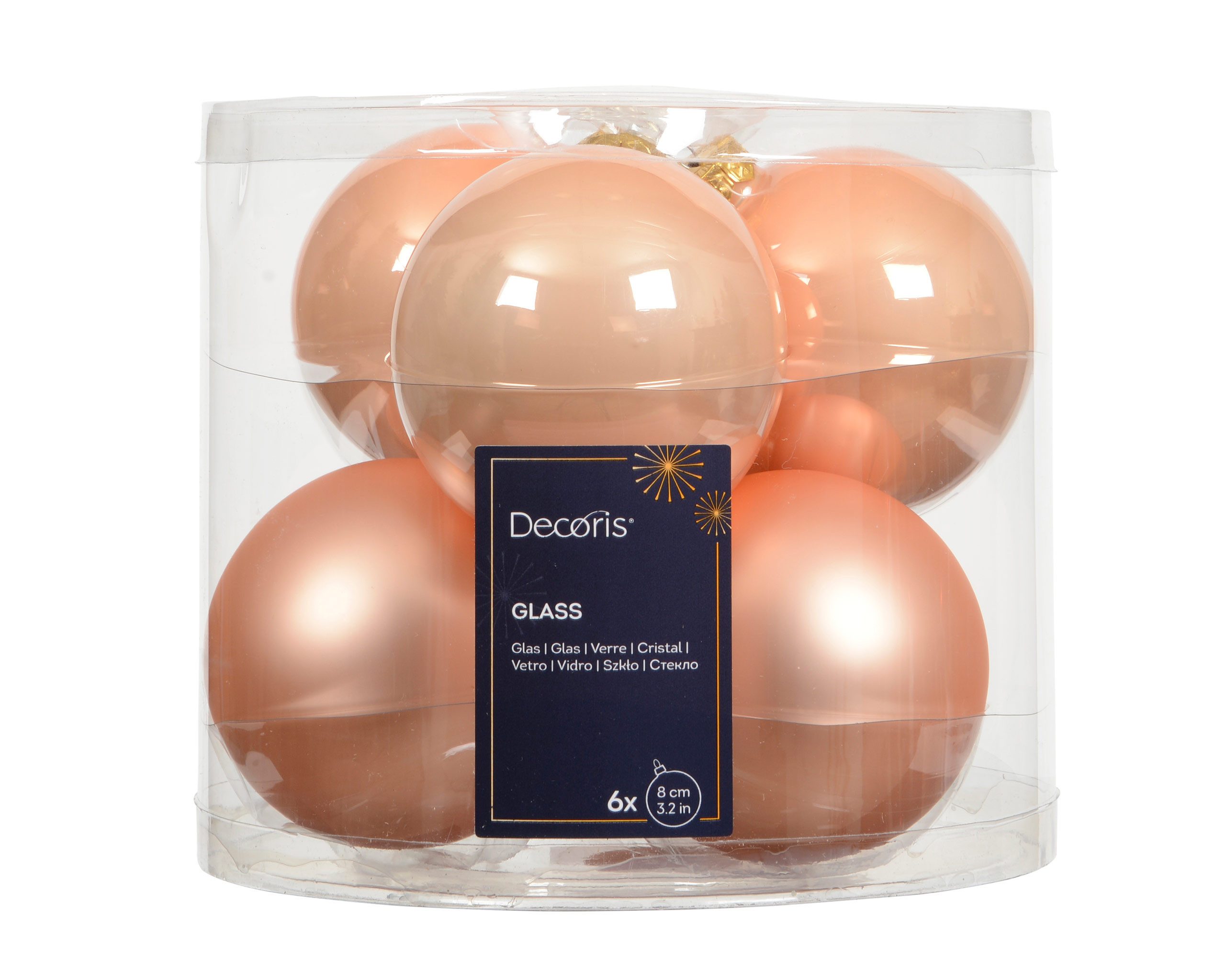 Kaemingk Weihnachtsbaumkugel, Weihnachtskugeln Glas 8cm 6 Stück - Pfirsich Perle