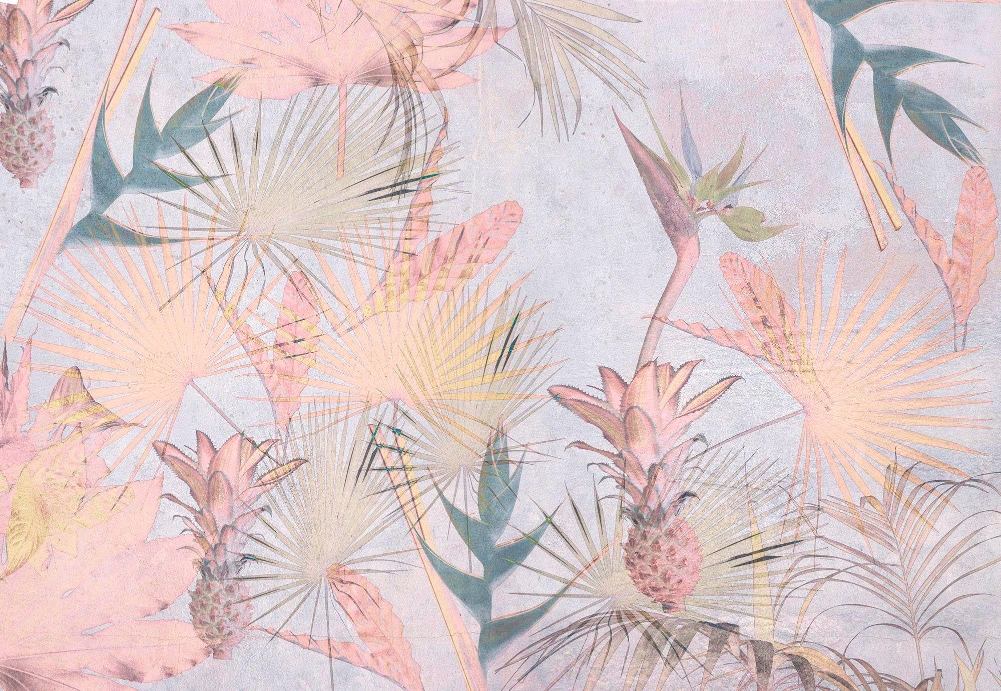 Komar Fototapete Tropical Concrete - Größe 368 x 254 cm, glatt, bedruckt, Wohnzimmer, Schlafzimmer