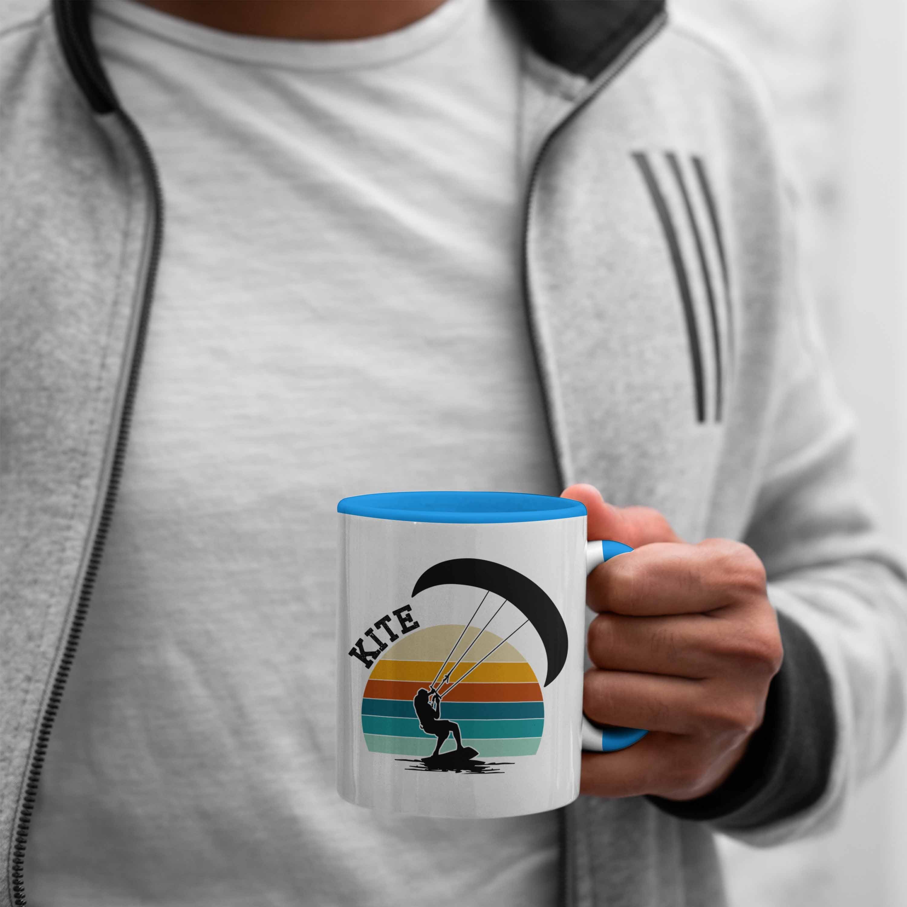 Trendation Tasse Geschenkidee Hobby Kitesurfing Tasse - Surf Trendation Weihnachten Blau Kite Geschenk Geburtstag