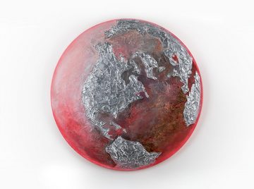 YS-Art Gemälde Erde, Planet, Strukturiertes Leinwandbild Leuchte Rund Abstrakt Rot