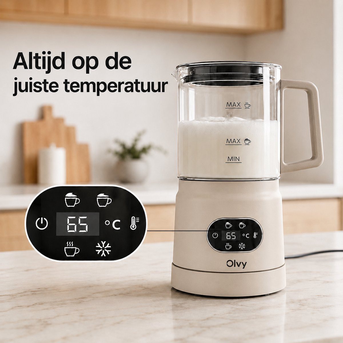 Olvy Milchaufschäumer Olvy Elektrischer Milchaufschäumer aus Glas 4-in-1, 500 W