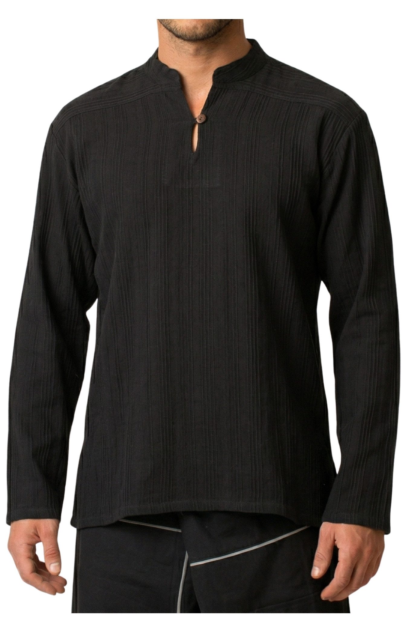 Langarmhemd Fischerhemd Herren - Fisherman Shirt aus 100% Baumwolle ohne Kragen