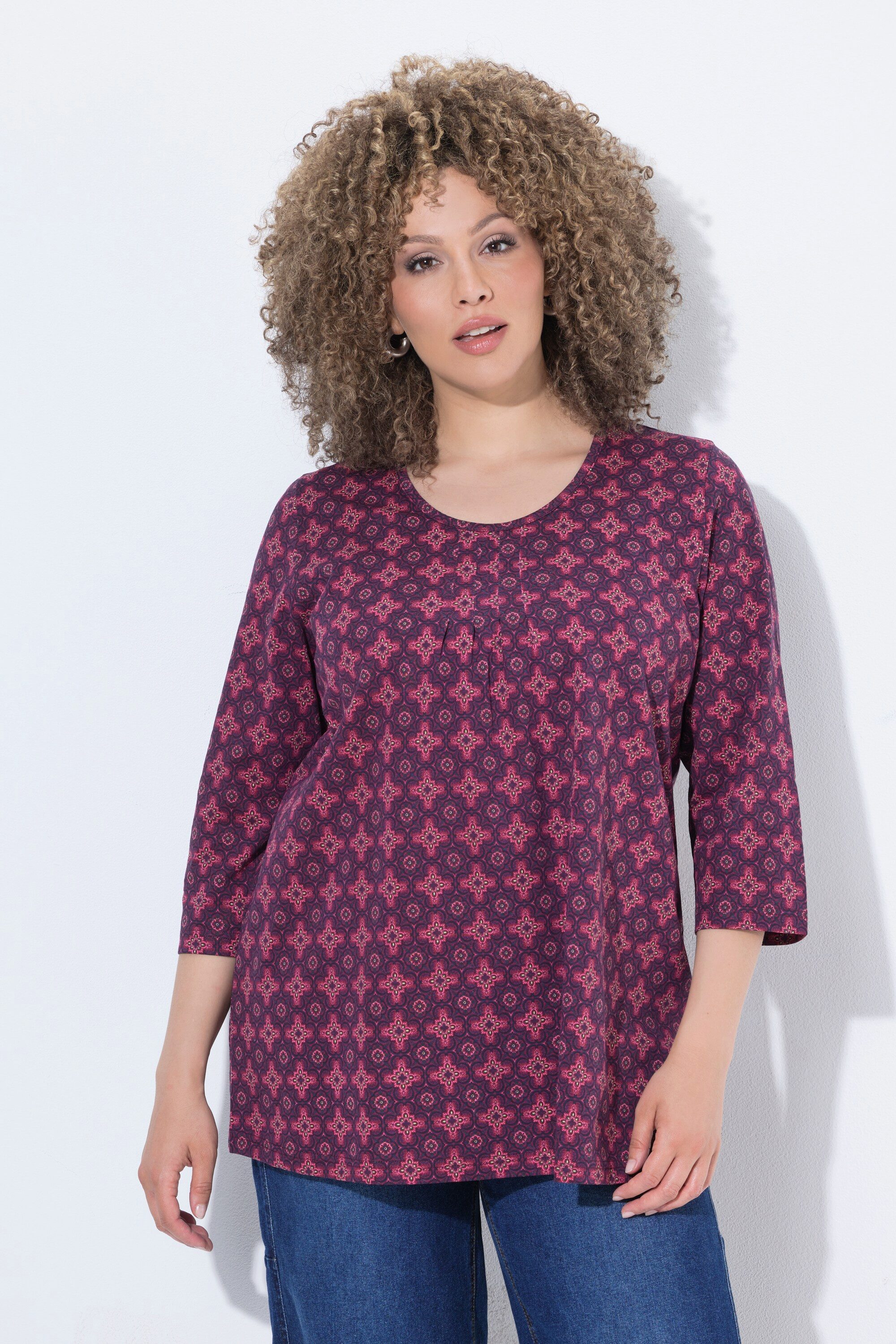 Ulla Popken Longsleeve Shirt Zierfalten A-Linie Rundhals 3/4-Arm