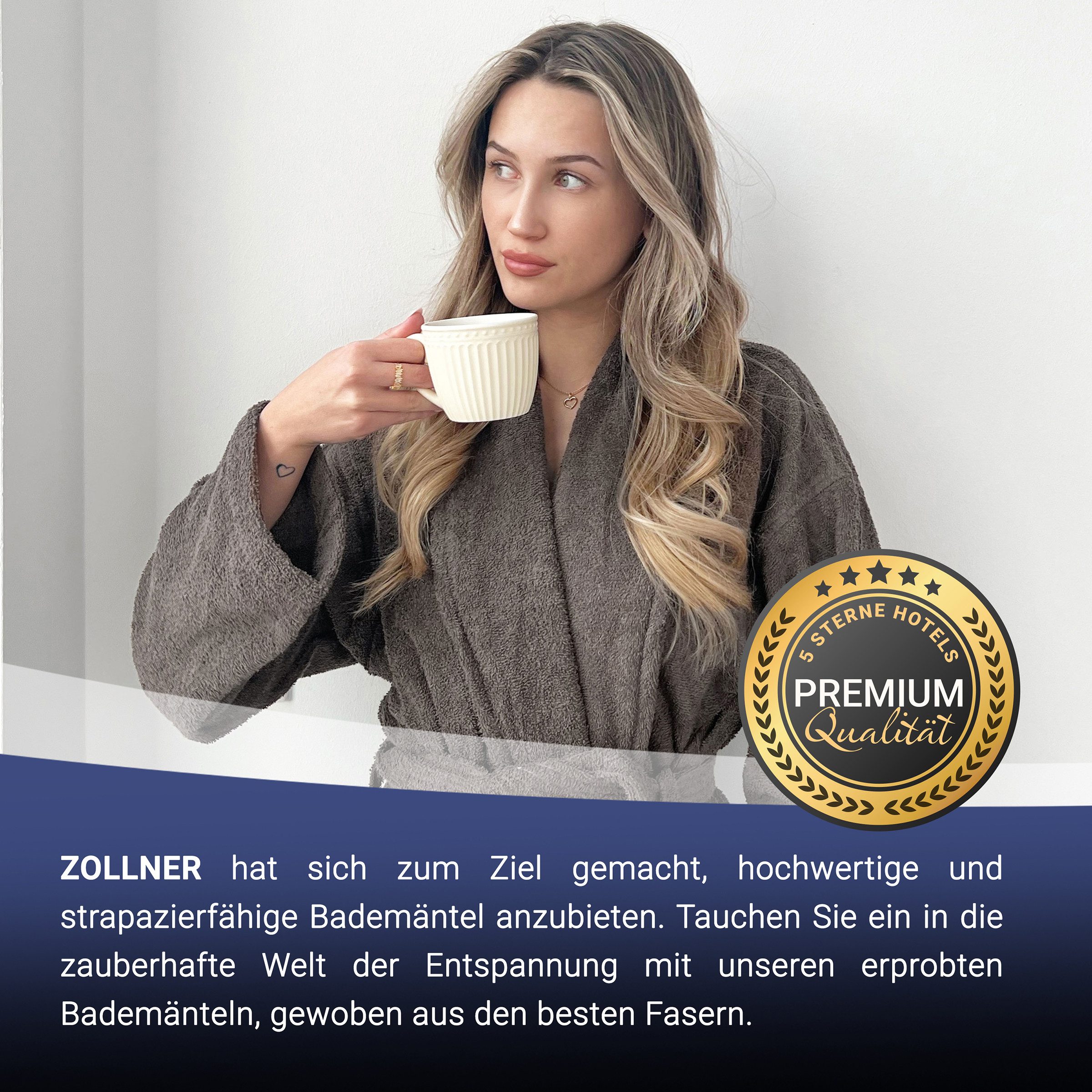 ZOLLNER Unisex-Bademantel, 100% Baumwolle, Schalkragen, Gürtel, günstig online kaufen