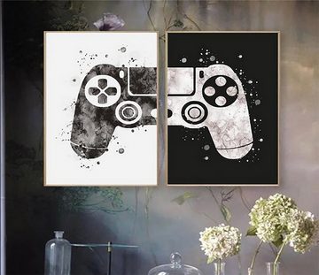 TPFLiving Kunstdruck (OHNE RAHMEN) Poster - Leinwand - Wandbild, Aquarell Gamepad, Spielekonsole, Computerspiele - (Jugendzimmer, Kinderzimmer, Kunstdruck), Farben: schwarz, weiß - Größe: 10x15cm