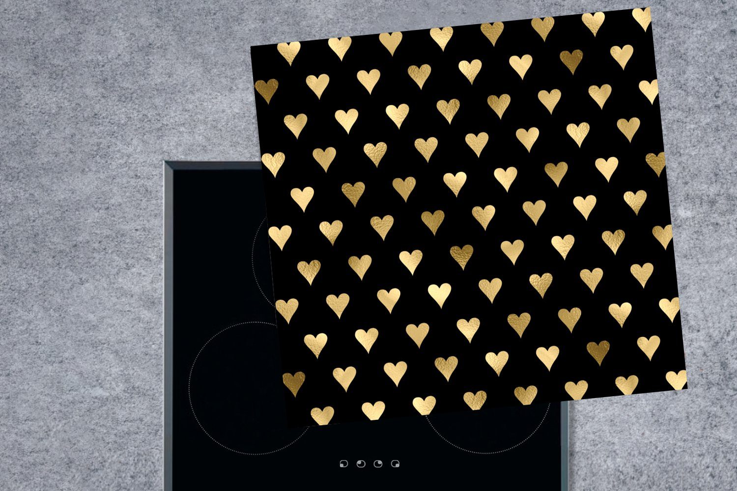 Herz Vinyl, - Gold, (1 Arbeitsplatte für - Muster Ceranfeldabdeckung, cm, Herdblende-/Abdeckplatte 78x78 küche MuchoWow tlg),
