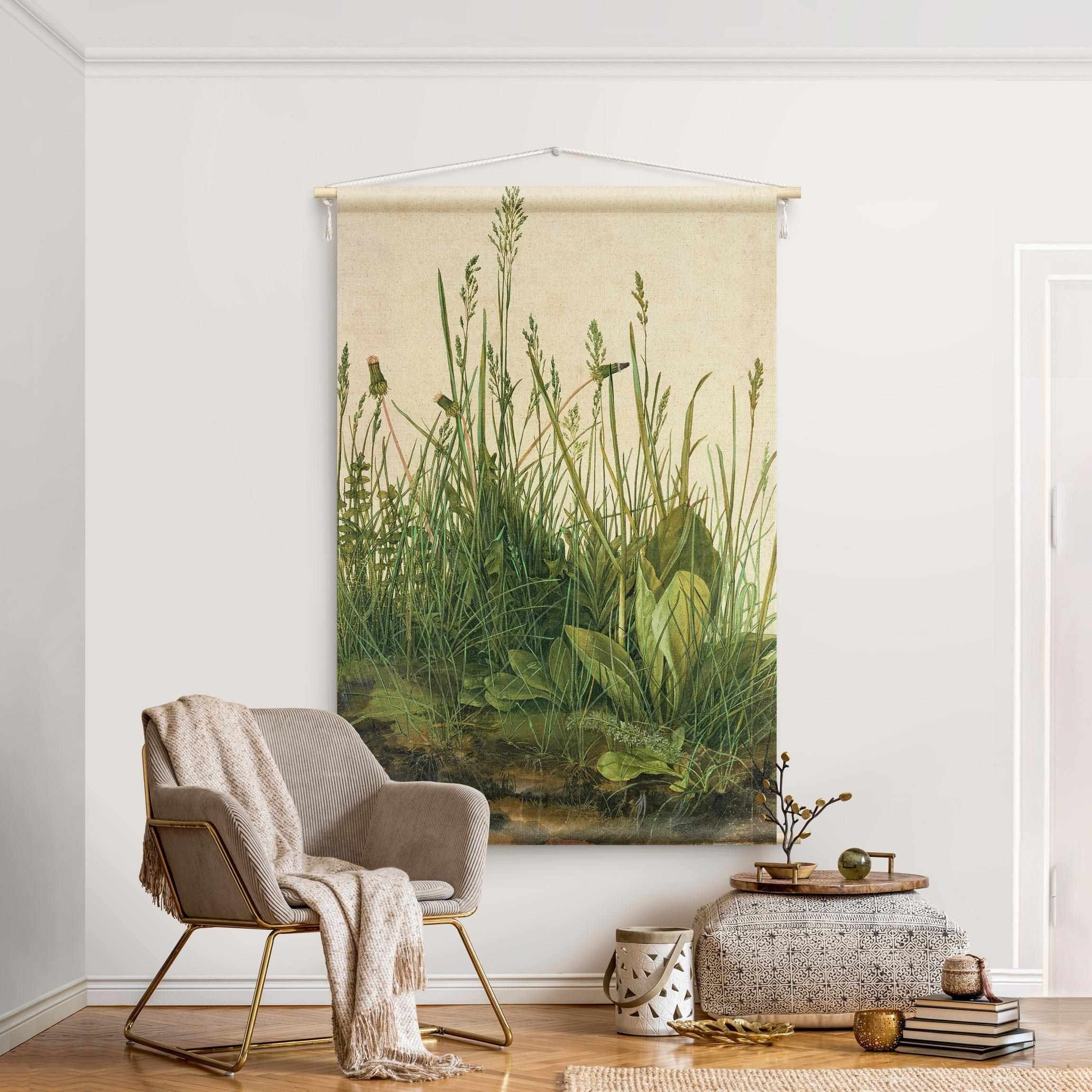 Bilderdepot24 Wandteppich modern Albrecht Dürer Gräser Vintage grün, rechteckig, Höhe: 2.6 mm, großes Wandbild aus Natur-Baumwolle Wandbehang Stoffbild Tuch Wollseil