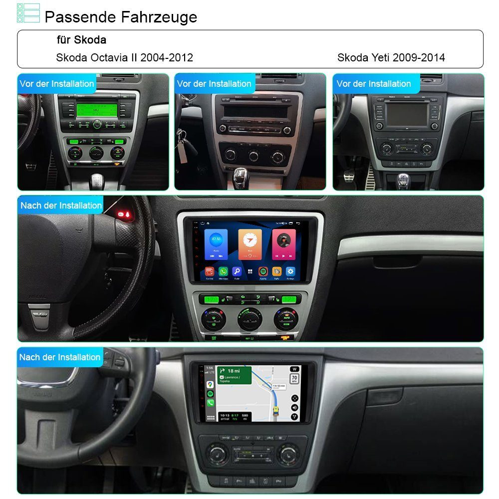Einbau-Navigationsgerät GPS Carplay MP5 Android GABITECH Octavia Yeti und Skoda für 9'' BT Autoradio