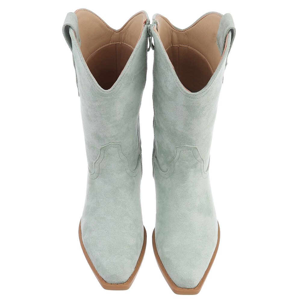 Ital-Design Stilvoller Cowboystiefel mit praktischem Reißverschluss Westernstiefelette (90482476) Blockabsatz Stiefeletten in Hellgrün – Bild 4 von 5